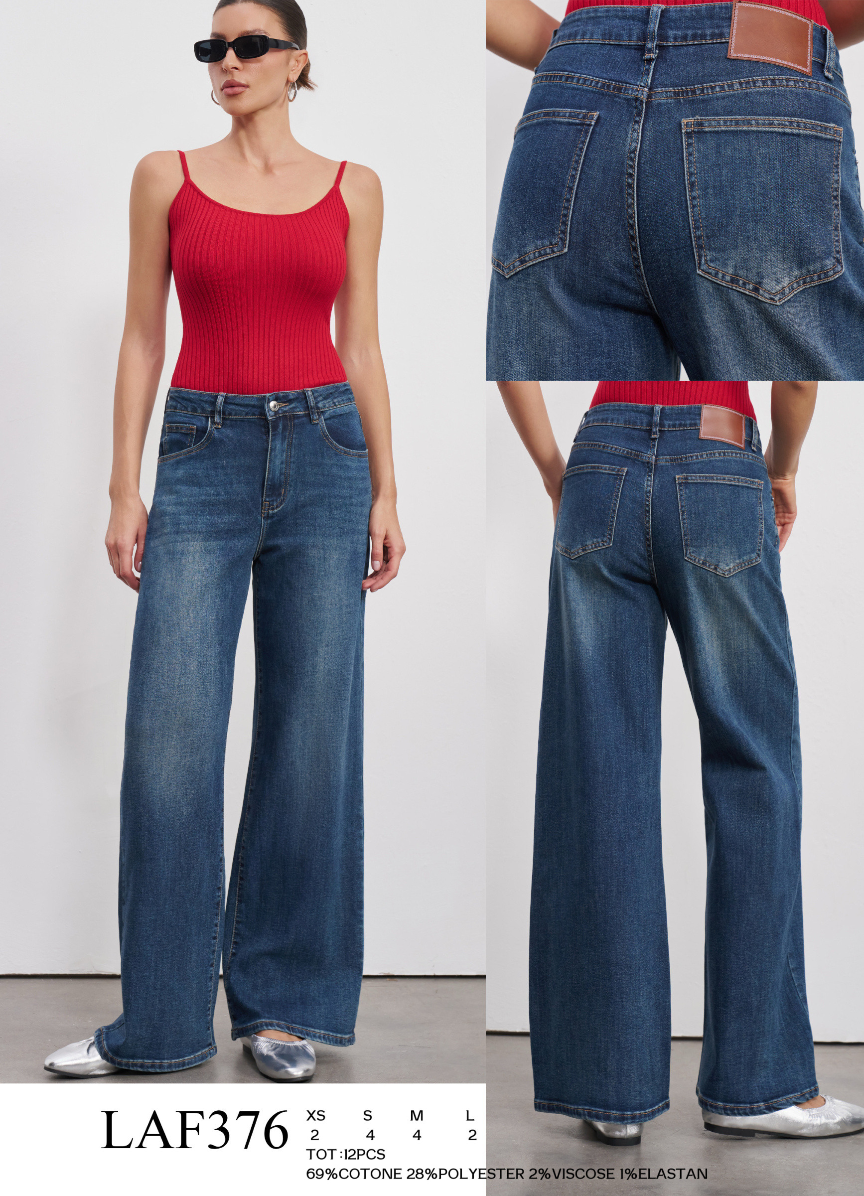 Wholesaler LARA - WIDE-LEG JEANS WITH BACK PATCH
