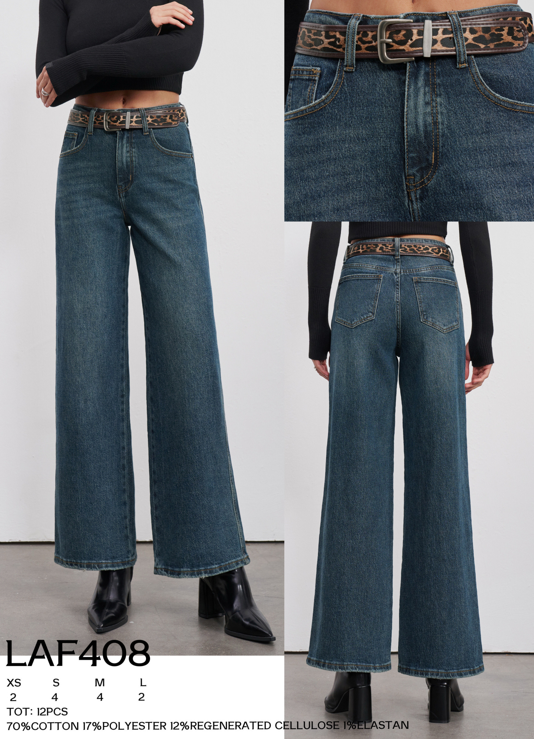 Wholesaler LARA - WIDE LEG JEANS WITH LEOPARD BELT