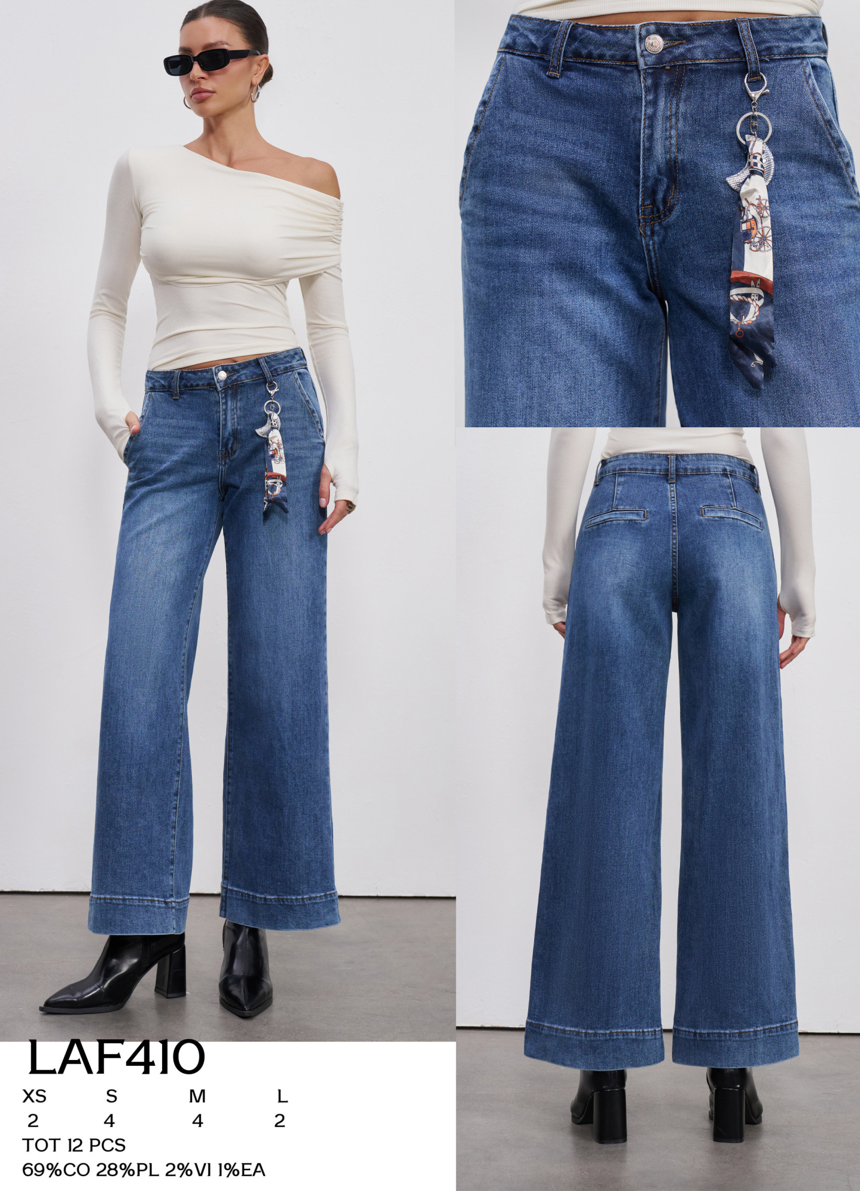 Wholesaler LARA - WIDE LEG JEANS WITH CHARM