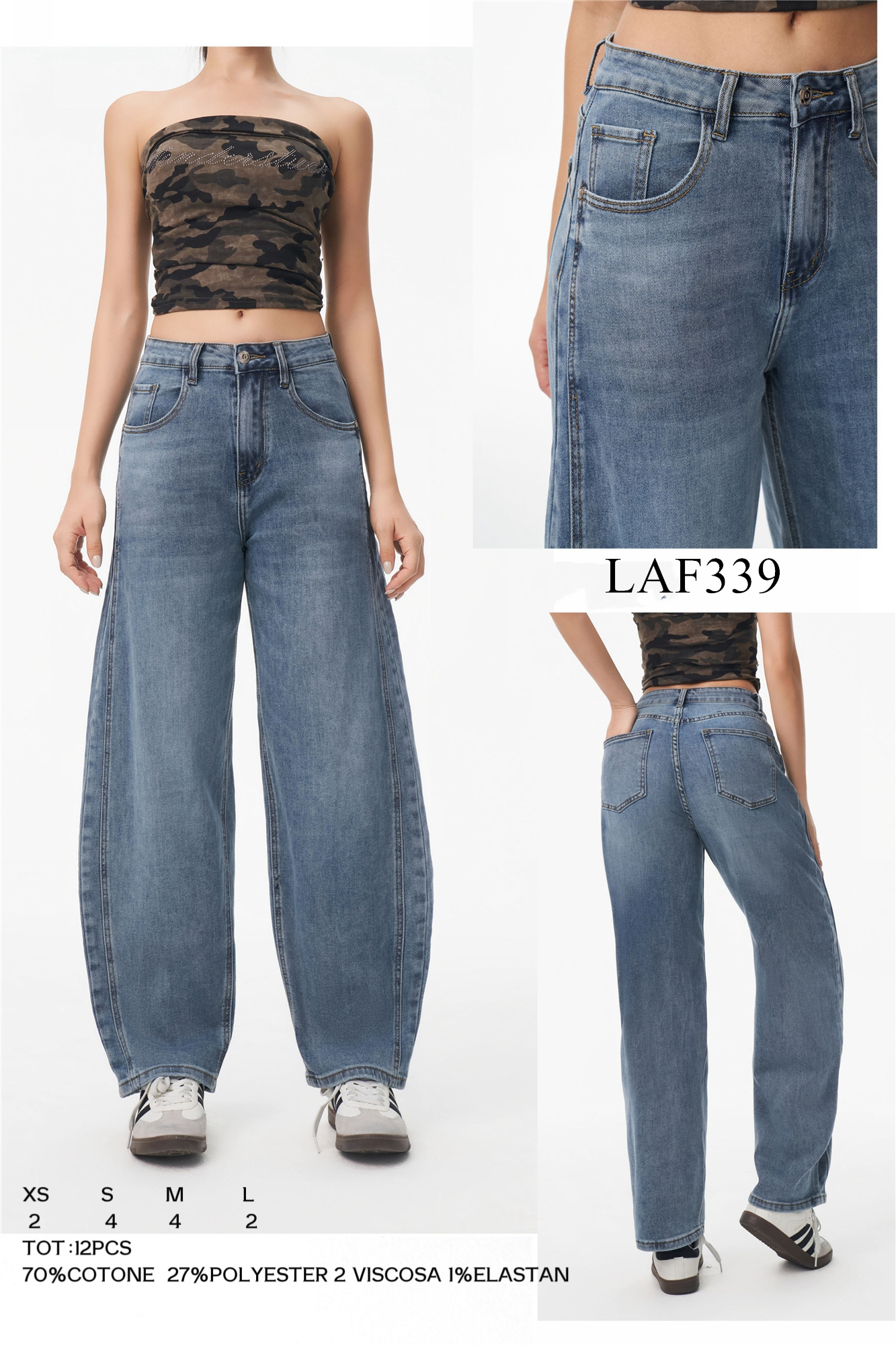 Grossiste LARA - JEANS COUPE BALLON AVEC COUTURE LATÉRALE SUR LA JAMBE
