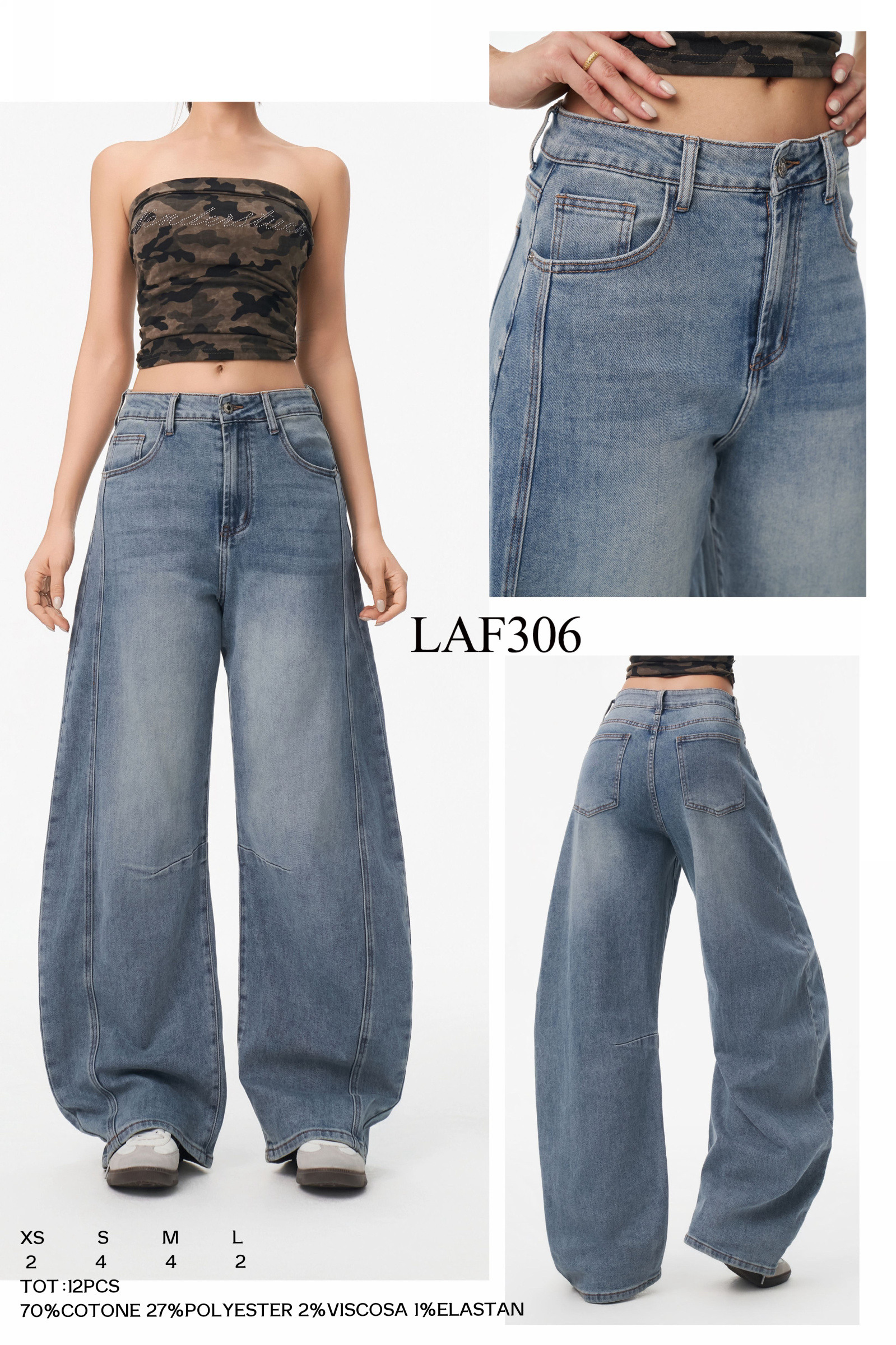 Grossiste LARA - JEANS COUPE BALLON AVEC COUTURES