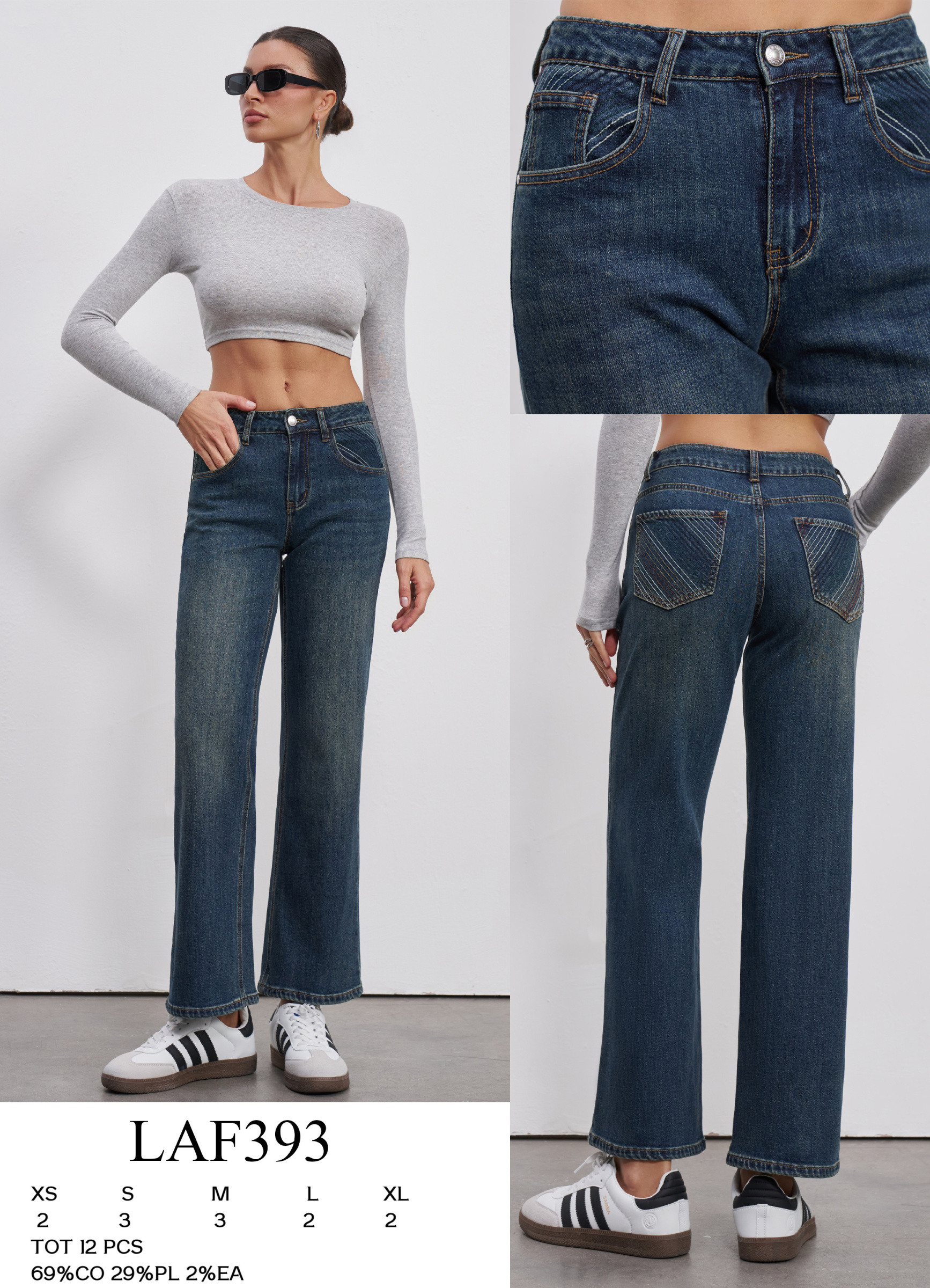 Wholesaler LARA - REGULAR FIT JEANS WITH EMBROIDERY ON THE BACK POCKETS