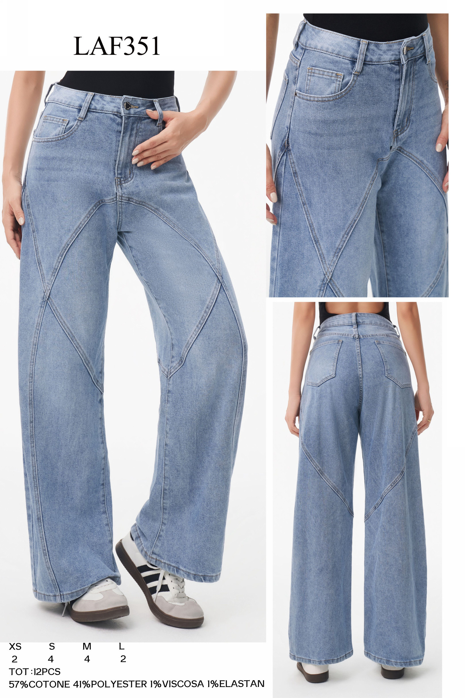 Grossiste LARA - JEANS COUPE BALLON AVEC COUTURES EN X