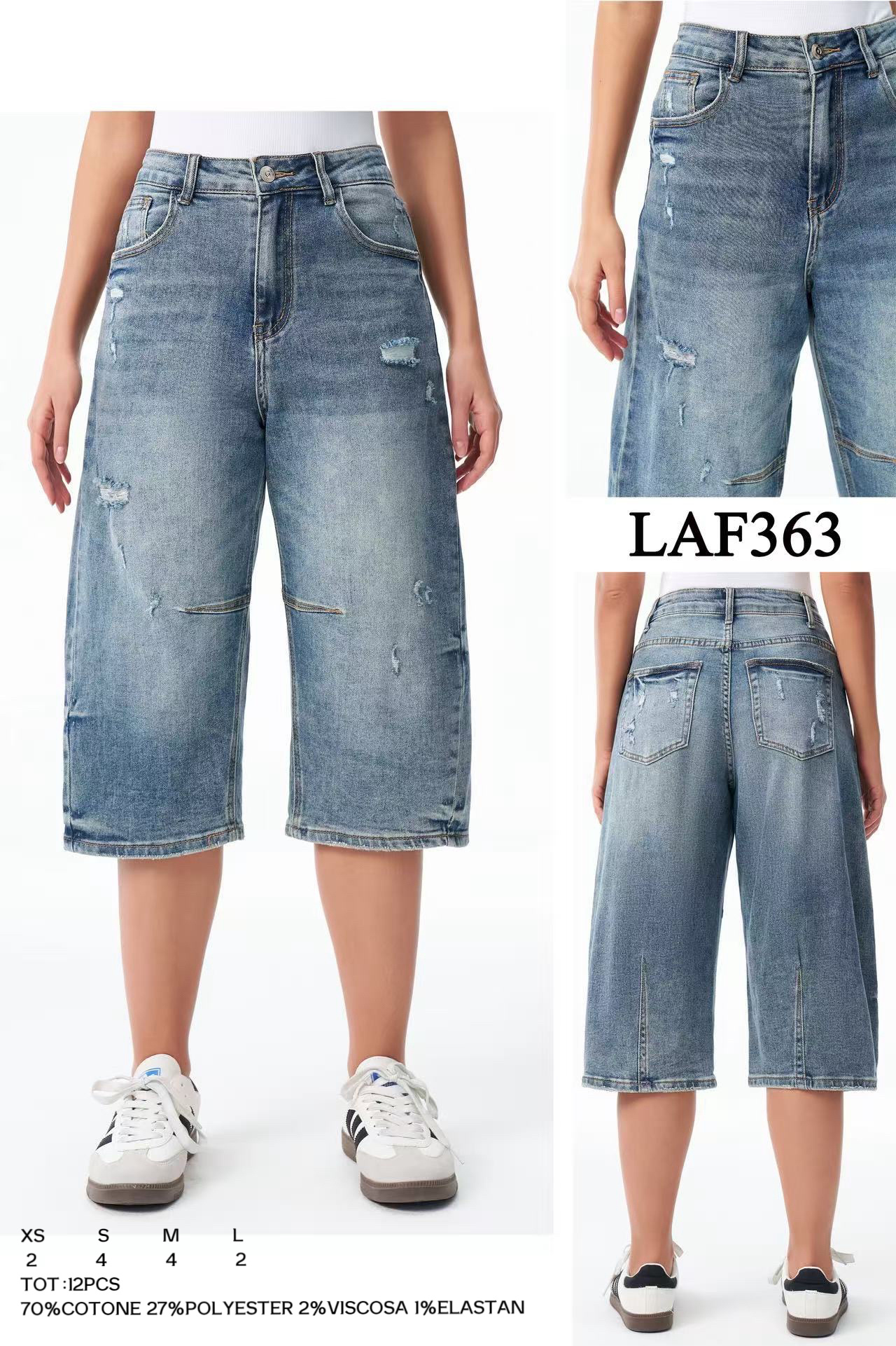 Wholesaler LARA - RIPPED BALLOON CAPRI JEANS