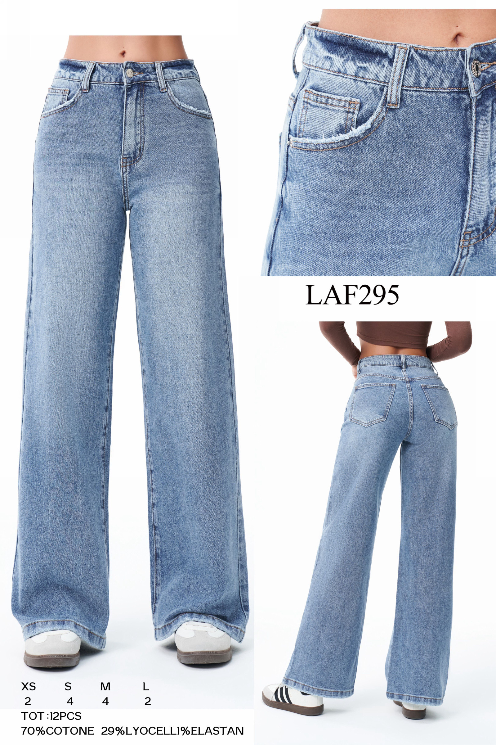 Grossiste LARA - JEANS JAMBE LARGE AVEC POCHES