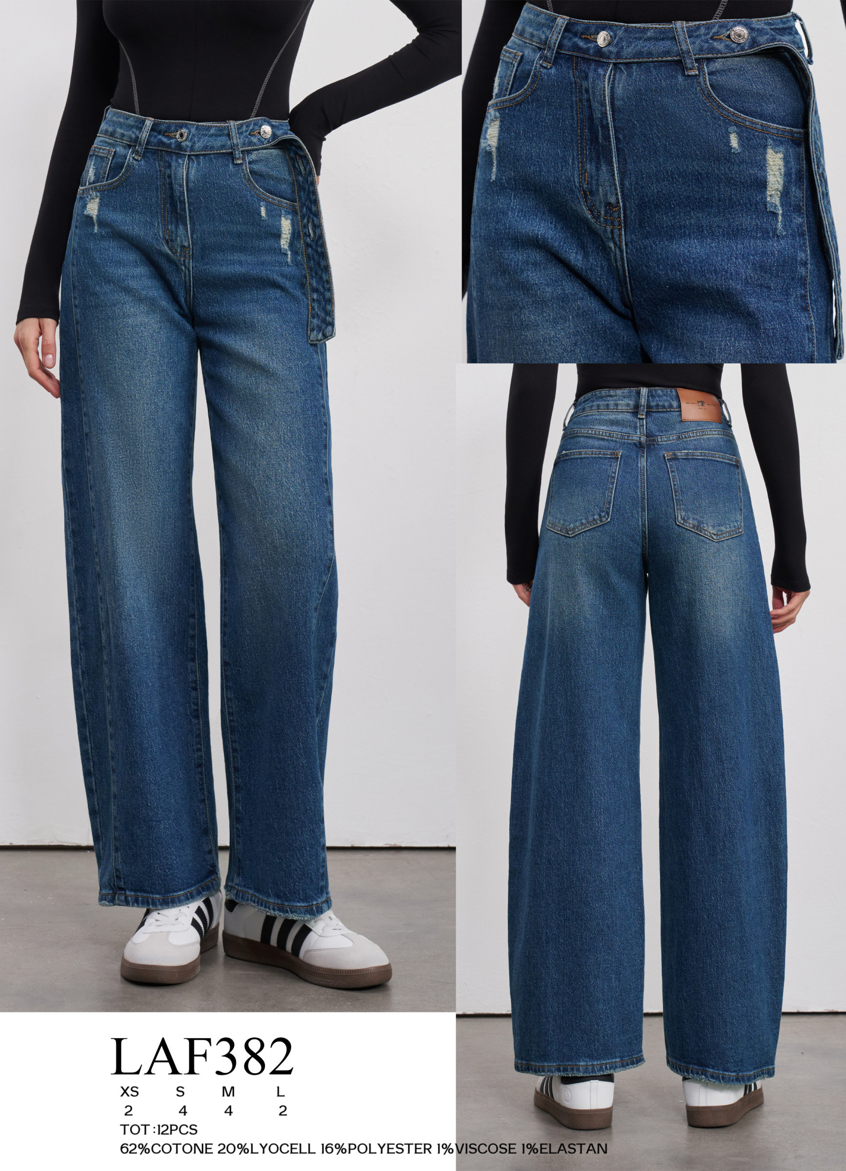 Wholesaler LARA - BALLOON FIT JEANS WITH FRAYED HEM