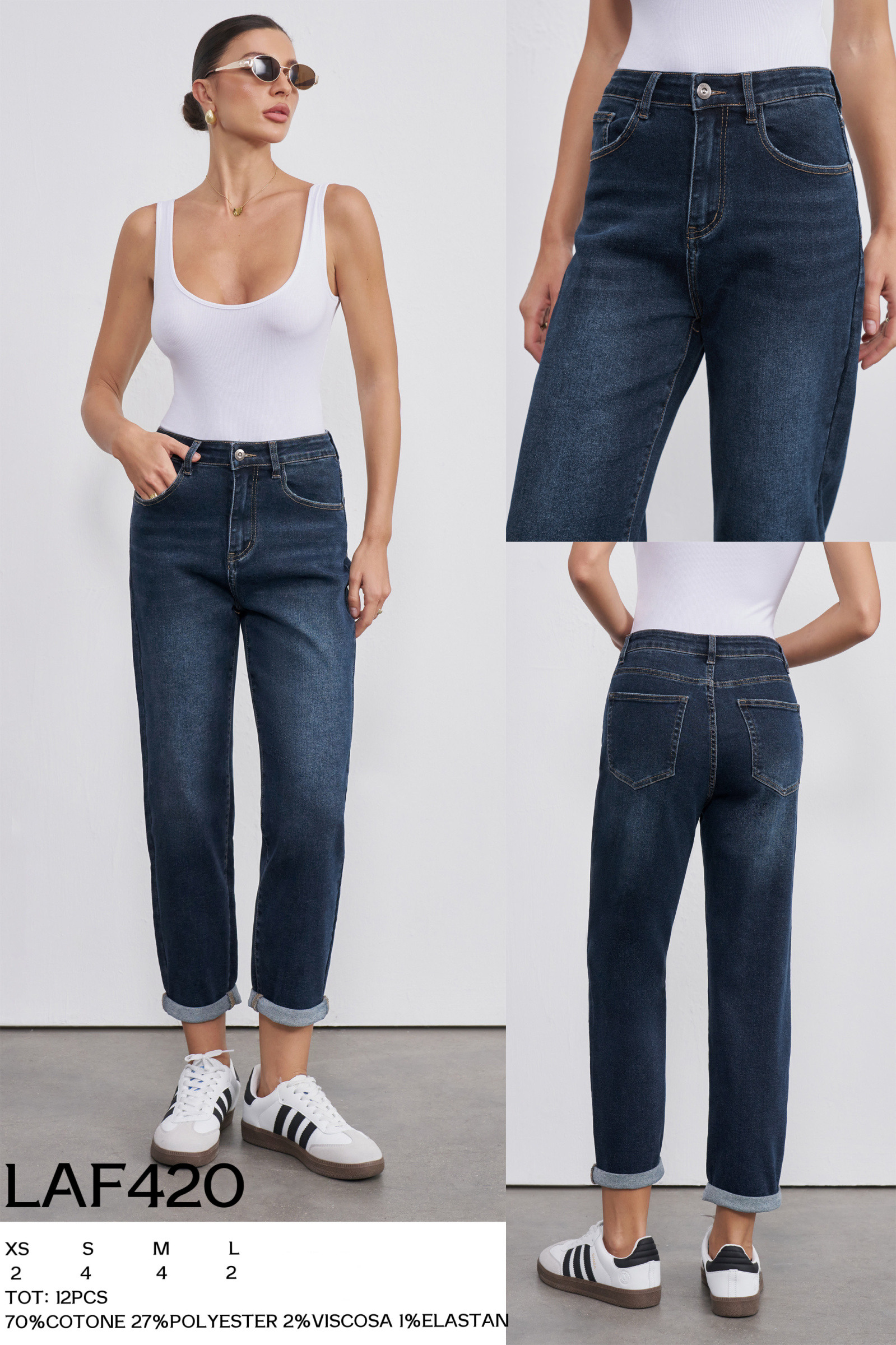 Wholesaler LARA - BOYFRIEND JEANS WITH CUFF