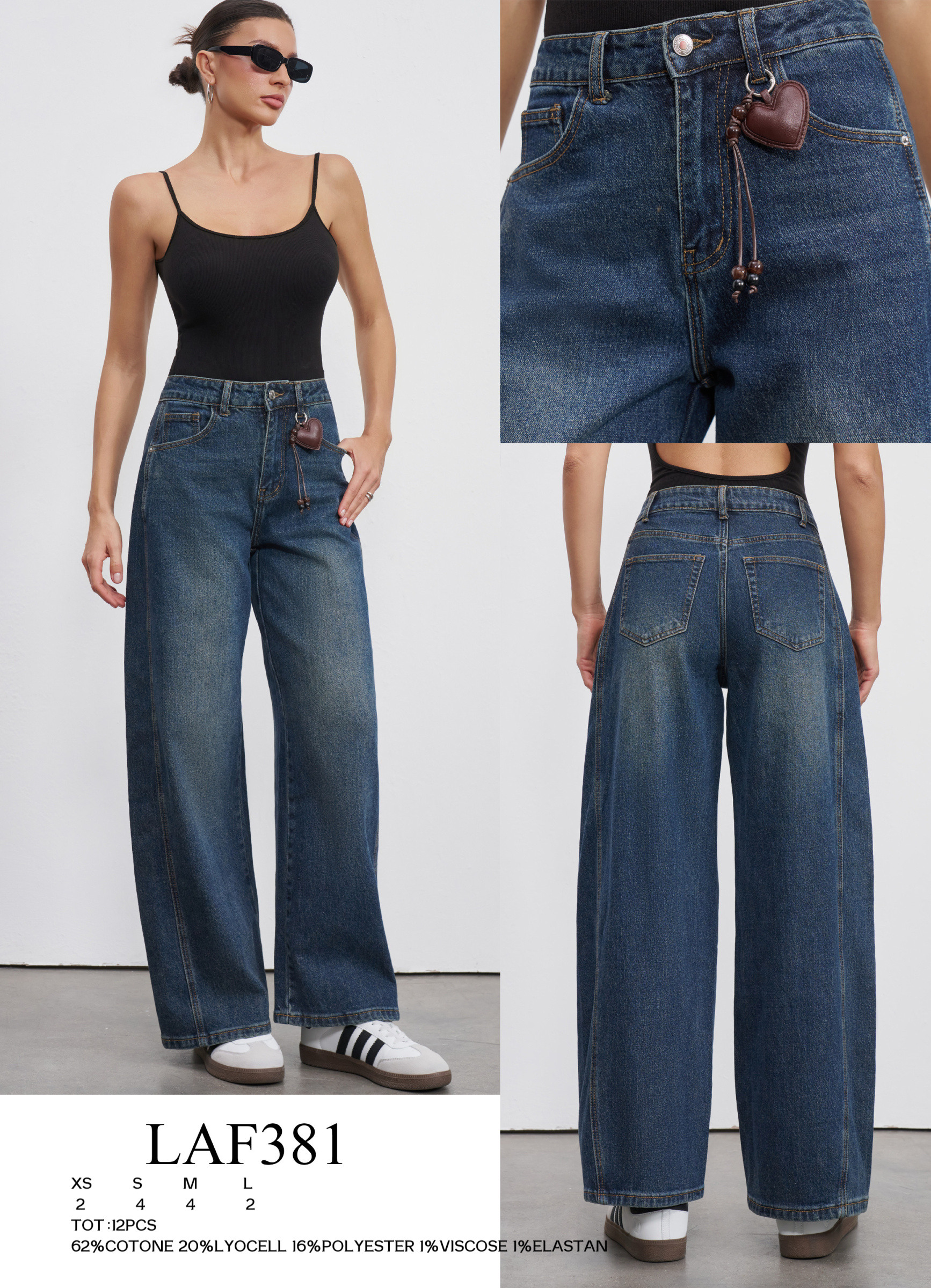 Wholesaler LARA - BALLOON FIT JEANS WITH HEART-SHAPED PENDANT
