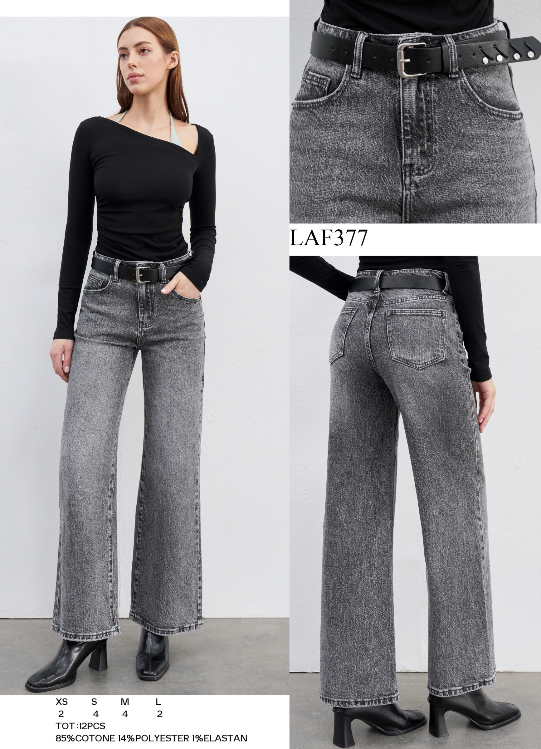 Wholesaler LARA - WIDE LEG JEANS WITH BLACK BELT