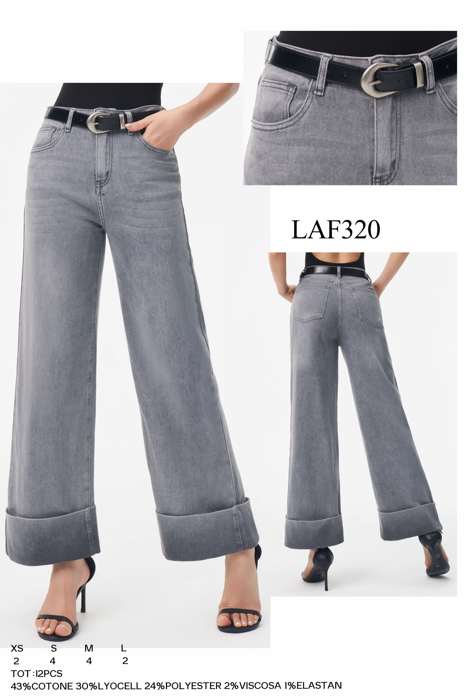 Grossiste LARA - JEAN PALAZZO AVEC REVERS ET CEINTURE NOIRE
