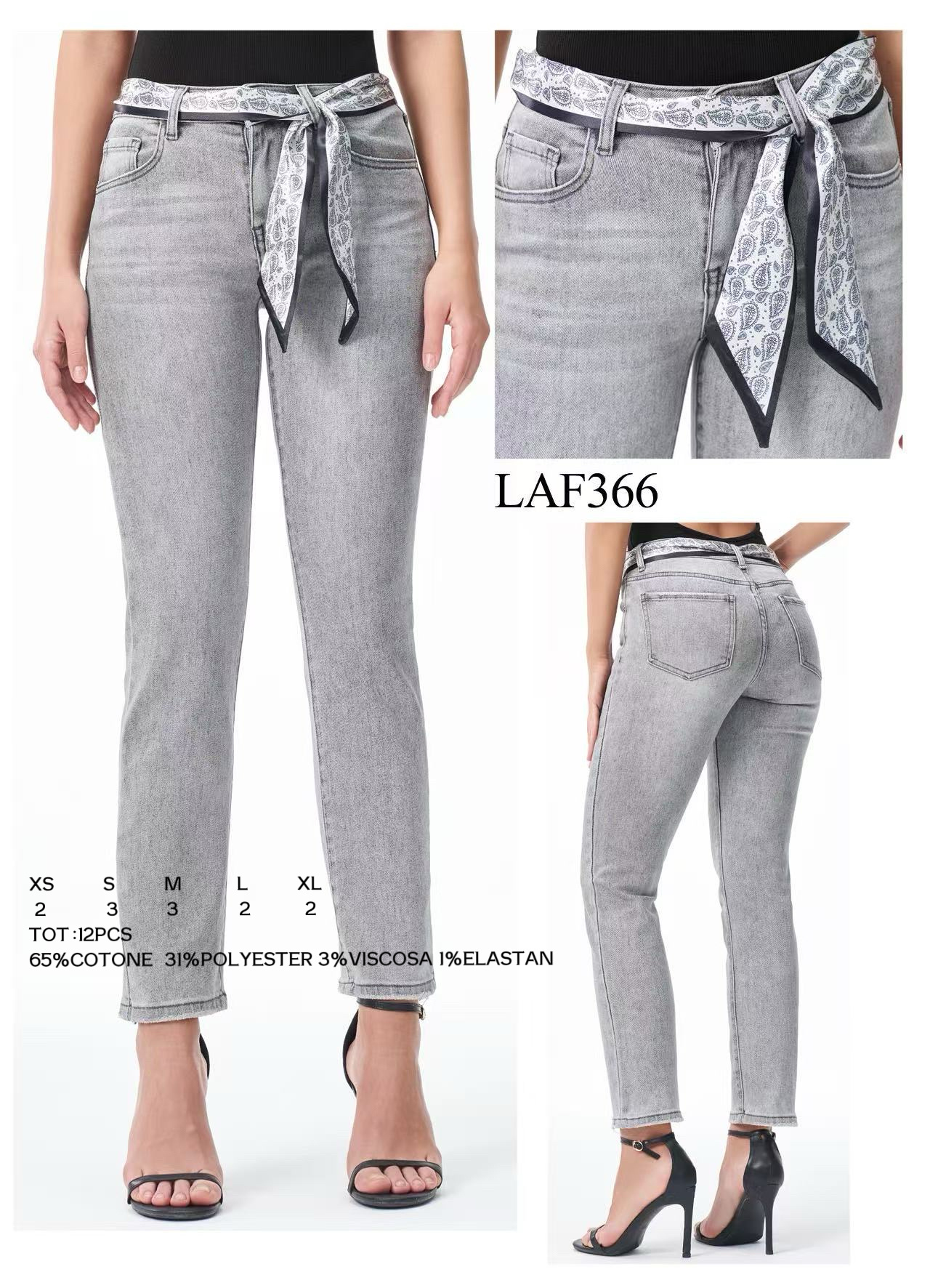 Wholesaler LARA - STRAIGHT JEANS WITH SCARF