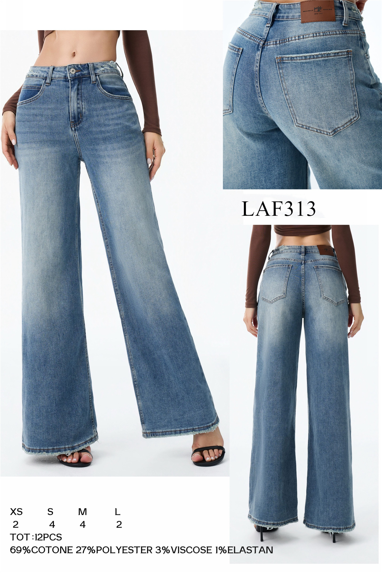 Grossiste LARA - JEANS LARGE AVEC OURLET EFFILOCHÉ