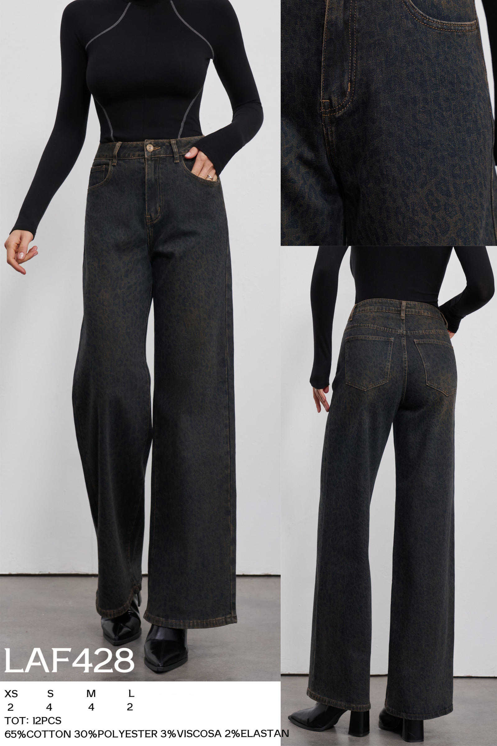 Wholesaler LARA - LEOPARD PRINT PALAZZO JEANS