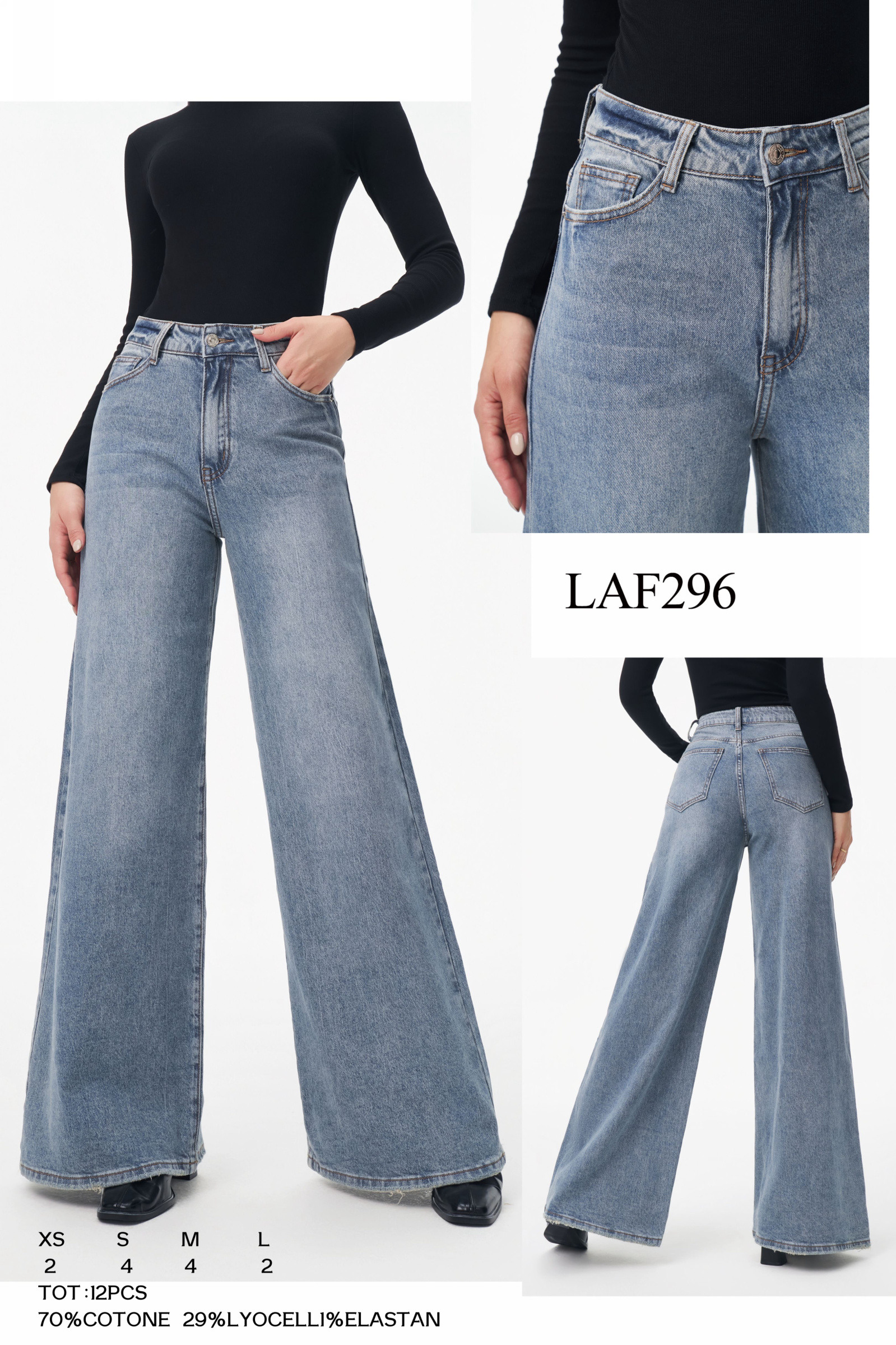 Grossiste LARA - JEANS JAMBE LARGE AVEC OURLET EFFILOCHE