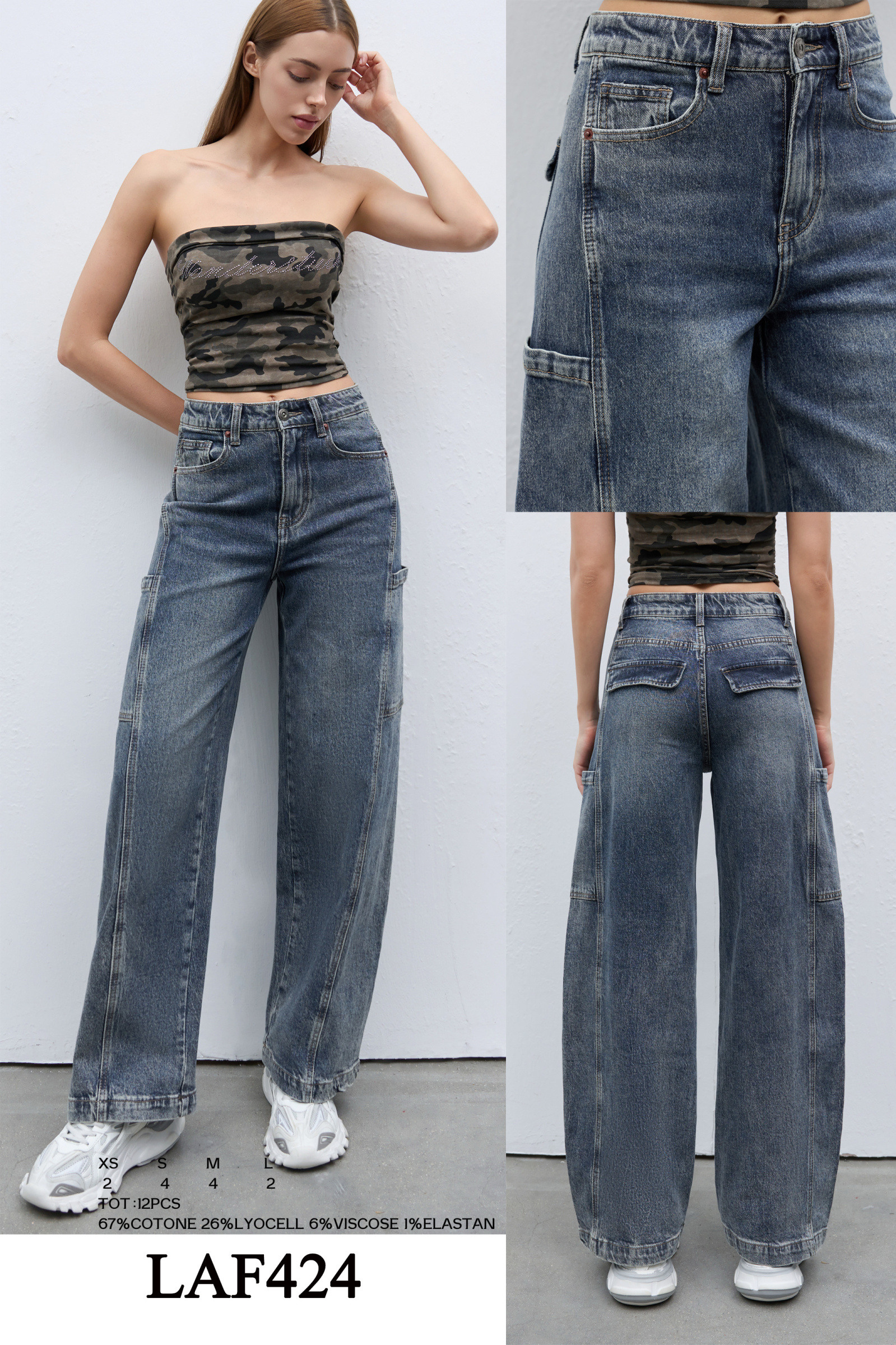 Wholesaler LARA - WIDE LEG JEANS WITH SEAMS AND SIDE POCKETS ON THE LEGS