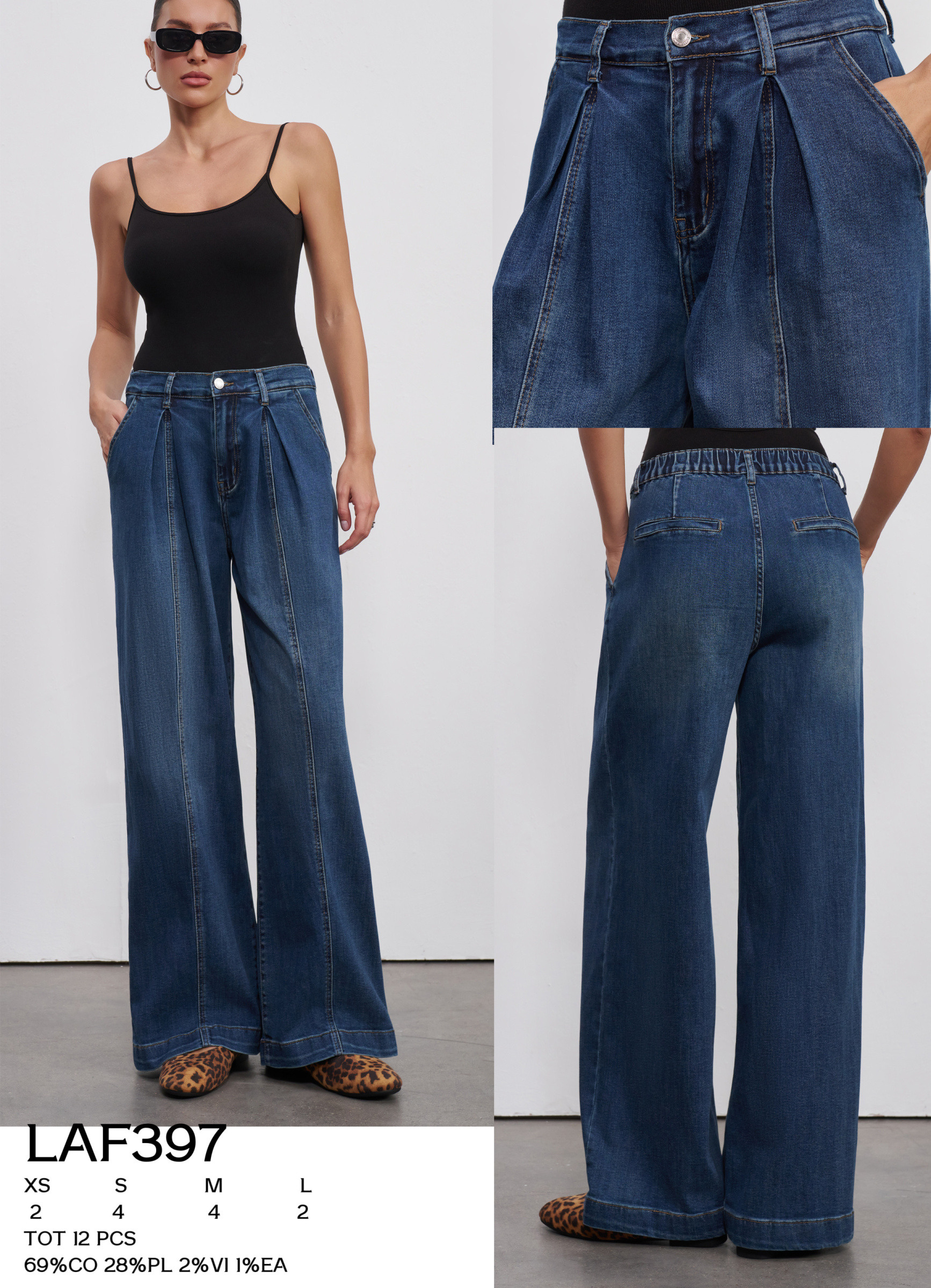 Wholesaler LARA - WIDE LEG JEANS WITH FRONT PLEAT