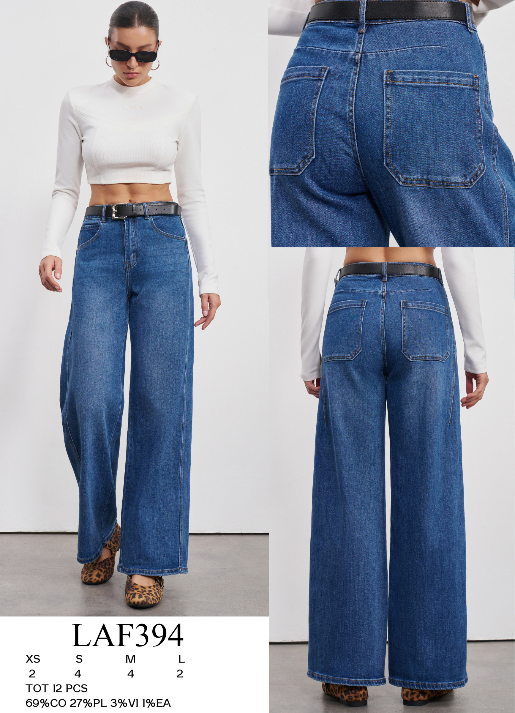 Wholesaler LARA - WIDE LEG JEANS WITH BLACK BELT
