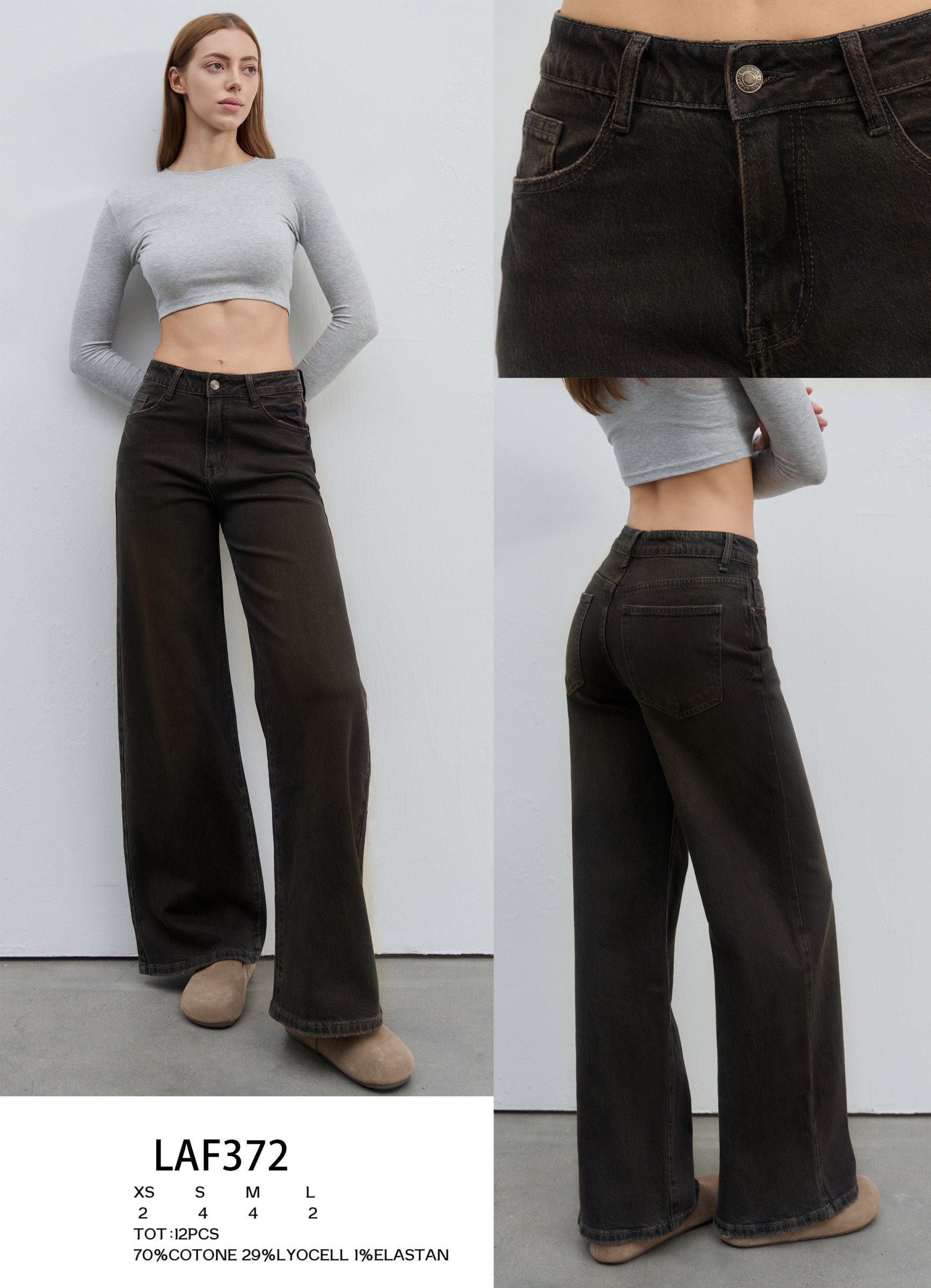 Wholesaler LARA - BROWN WIDE LEG JEANS