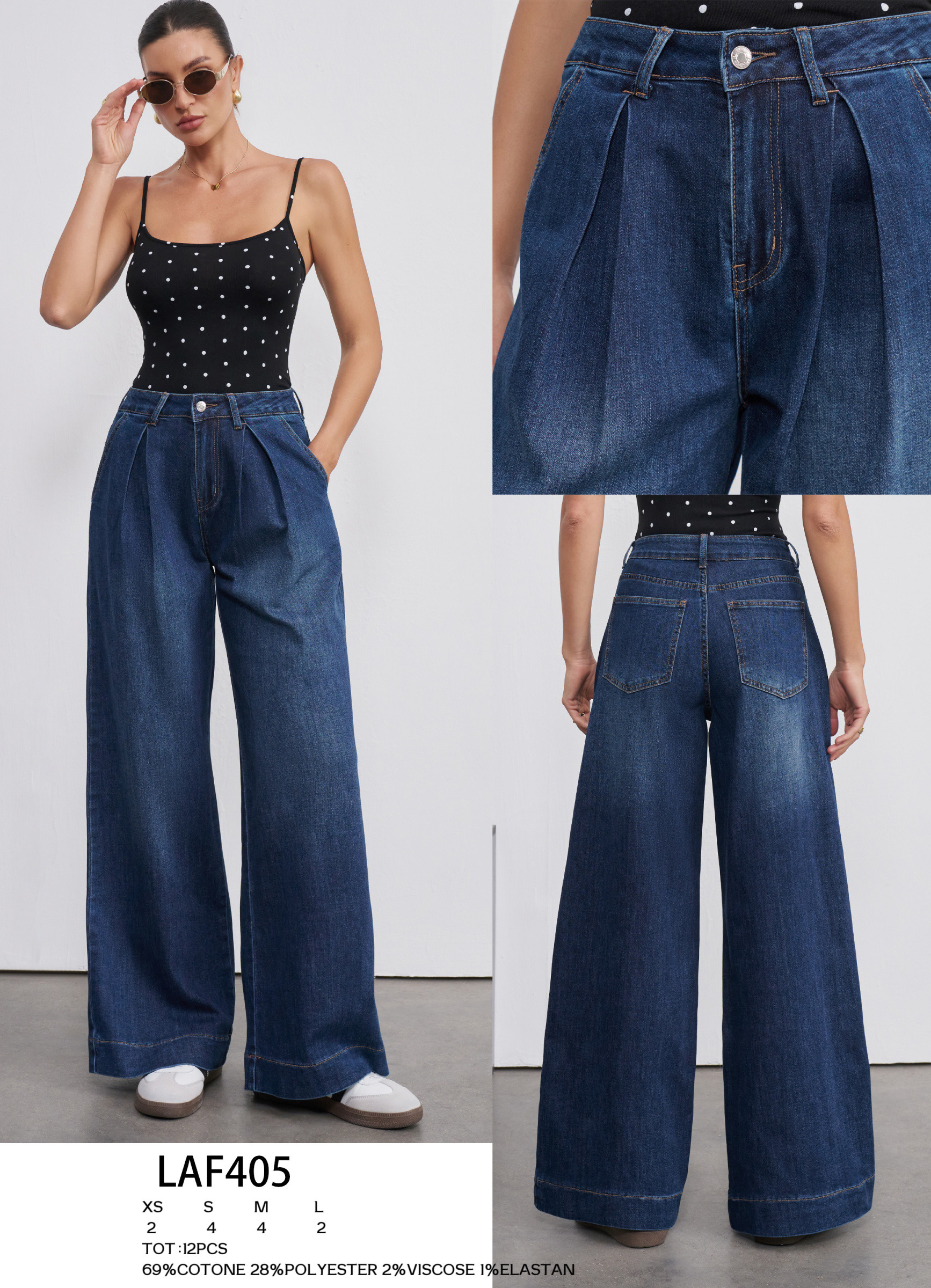 Wholesaler LARA - WIDE LEG JEANS WITH FRONT PLEATS