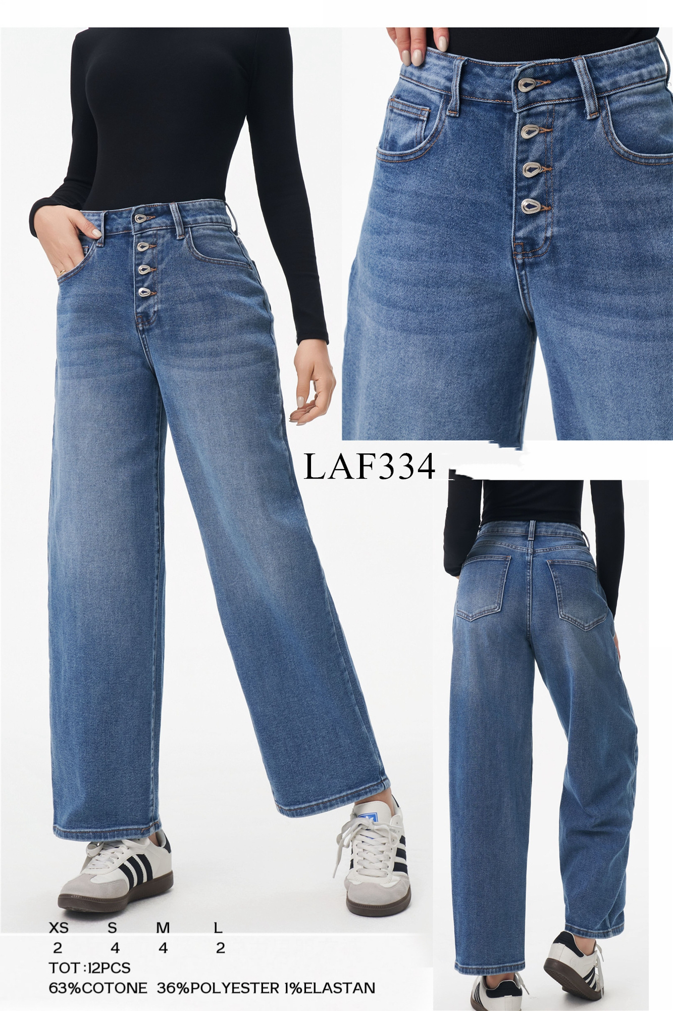 Grossiste LARA - JEANS MOM FIT AVEC BOUTONS