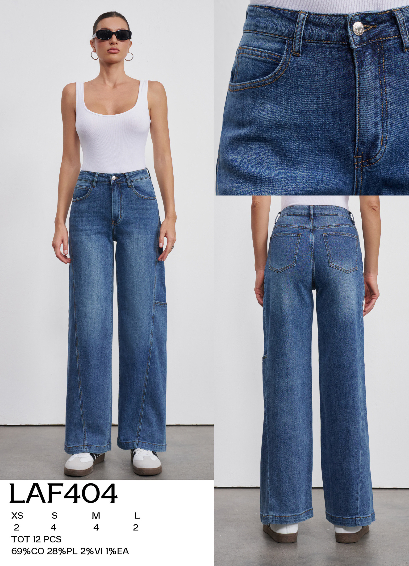 Wholesaler LARA - WIDE LEG JEANS WITH SEAMS AND SIDE POCKET ON THE LEG