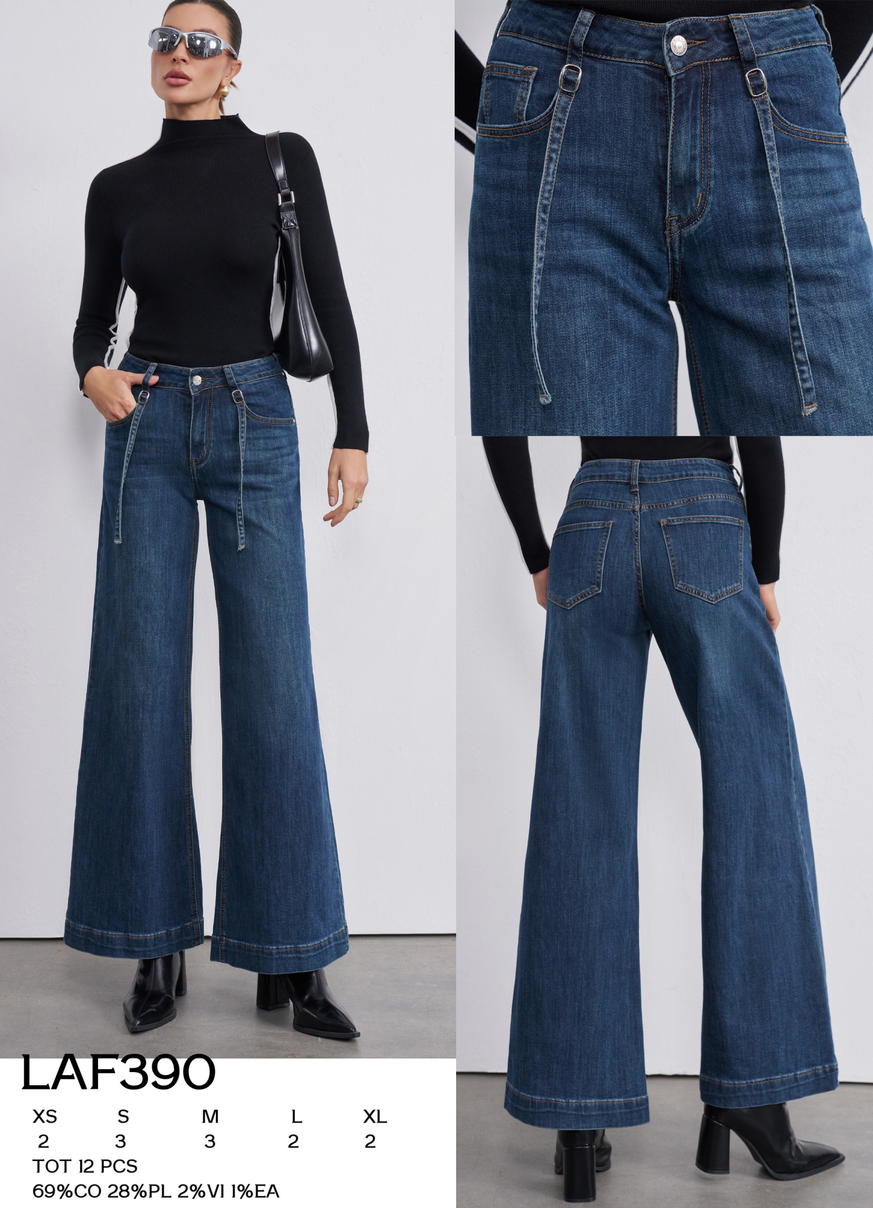 Wholesaler LARA - FLARED JEANS WITH DECORATIVE STRAPS