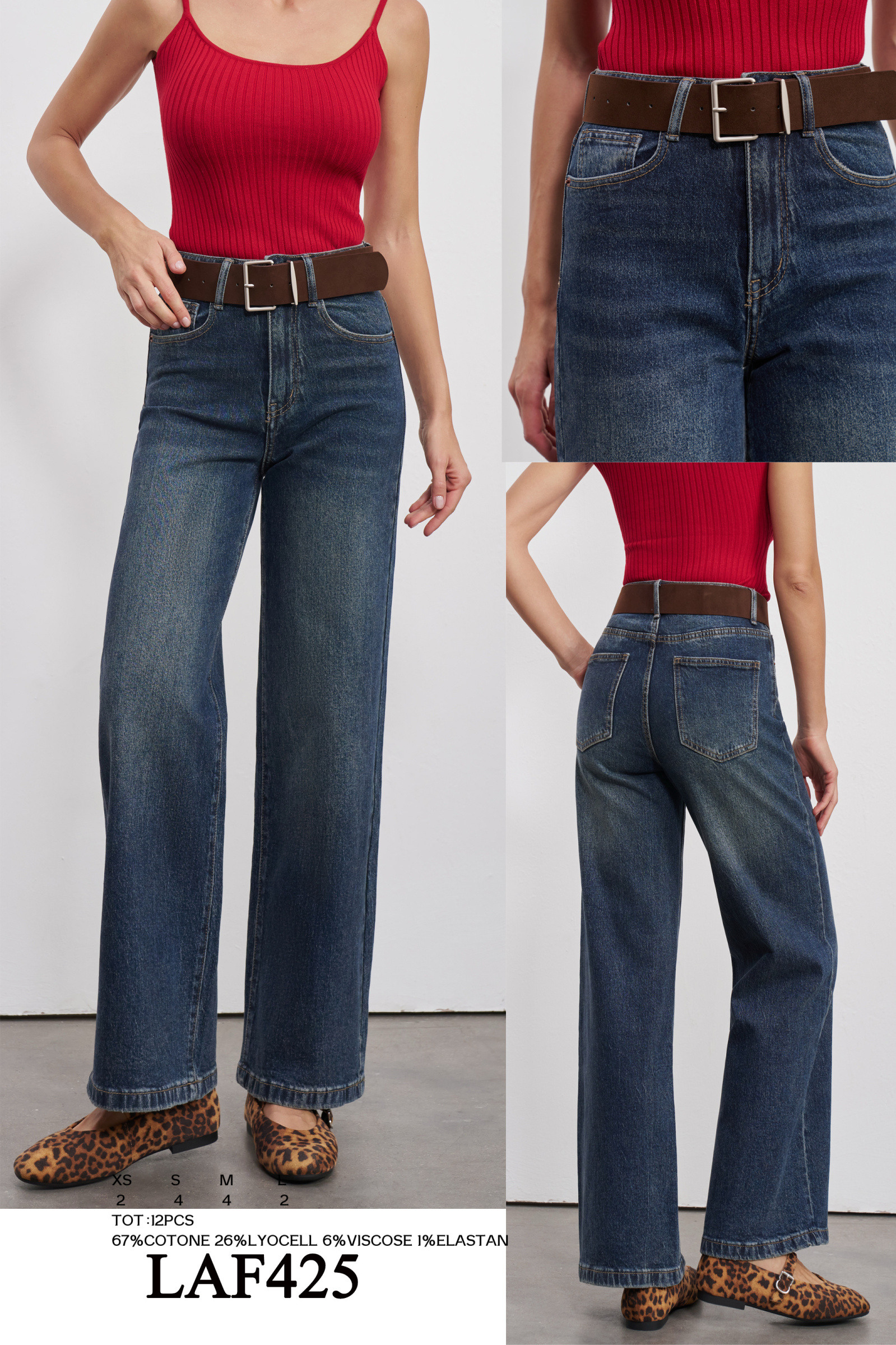 Wholesaler LARA - STRAIGHT LEG JEANS WITH BROWN BELT