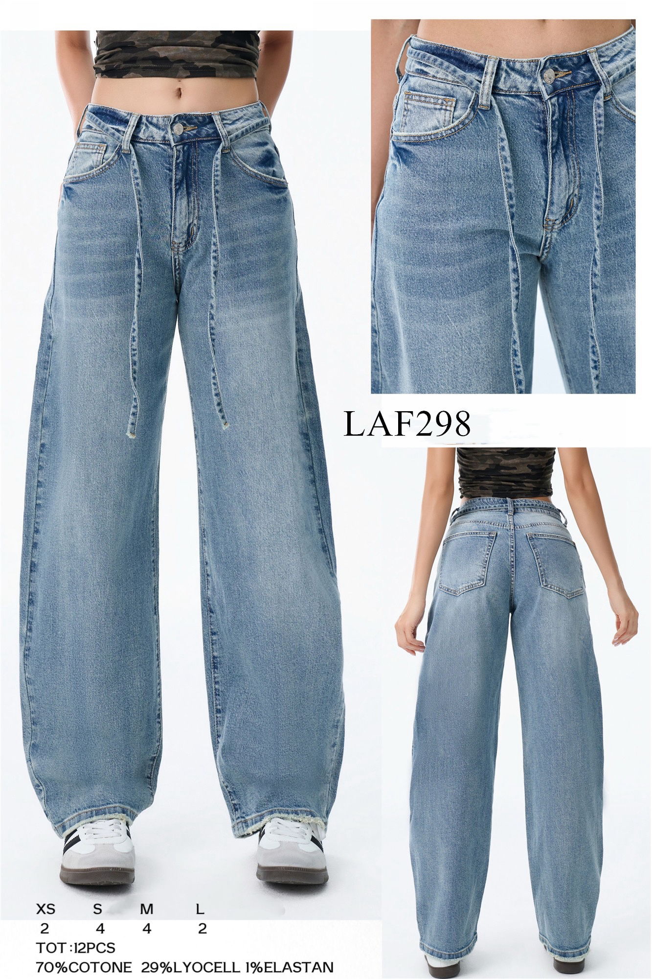 Grossiste LARA - JEANS COUPE BALLON AVEC CORDON