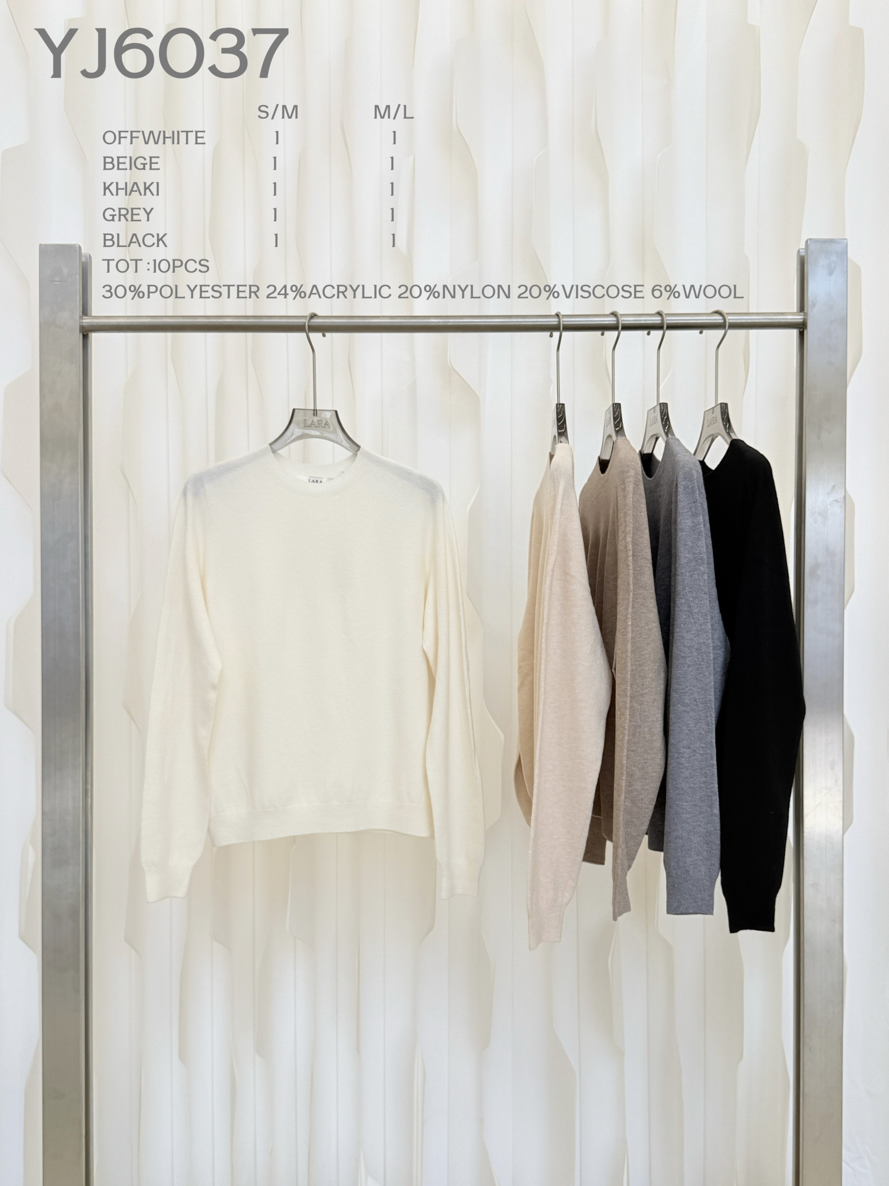 Wholesaler LARA - LONG SLEEVE CREW NECK SWEATER