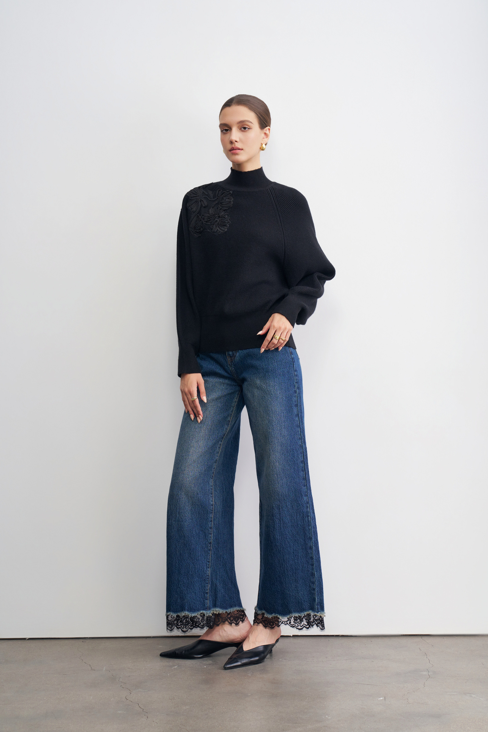 Wholesaler LARA - Ribbed long sleeve top with mock neck
