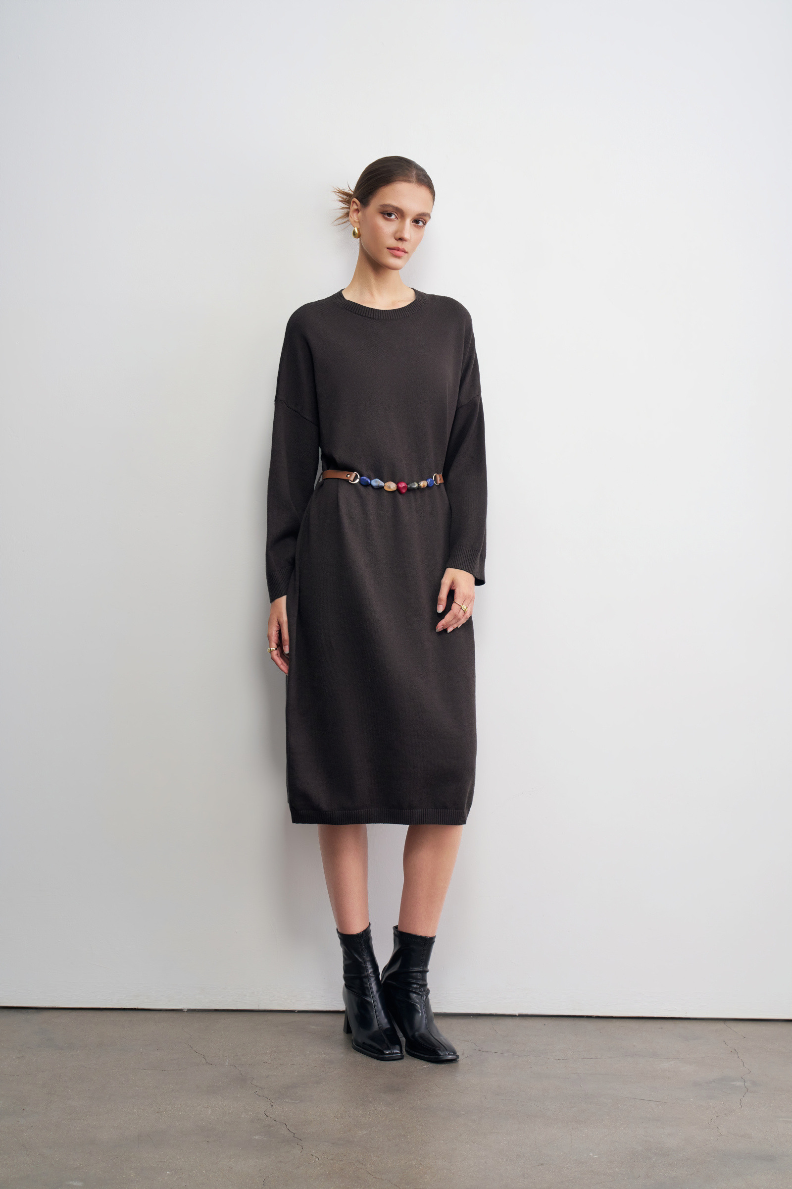Wholesaler LARA - LONG SLEEVE DRESS WITH ROUND NECK AND TIES