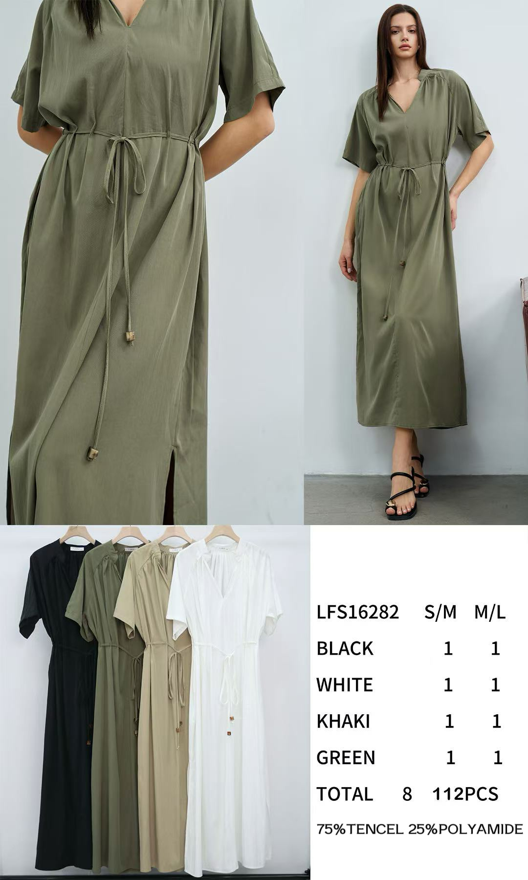 Grossiste LARA - ROBE LONGUE À MANCHES COURTES AVEC CORDON