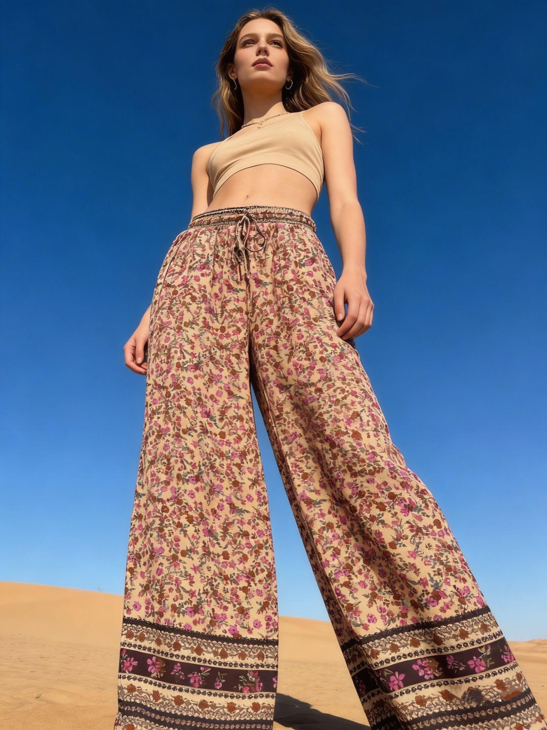 Wholesaler LAST QUEEN OUTLET - Relaxed fluid printed trousers, straight cut, washed style