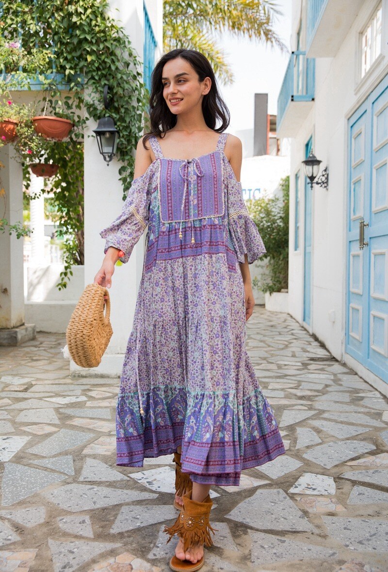 Großhändler LAST QUEEN OUTLET - Langes Spaghetti-Trägerkleid mit Blumendruck, schulterfrei