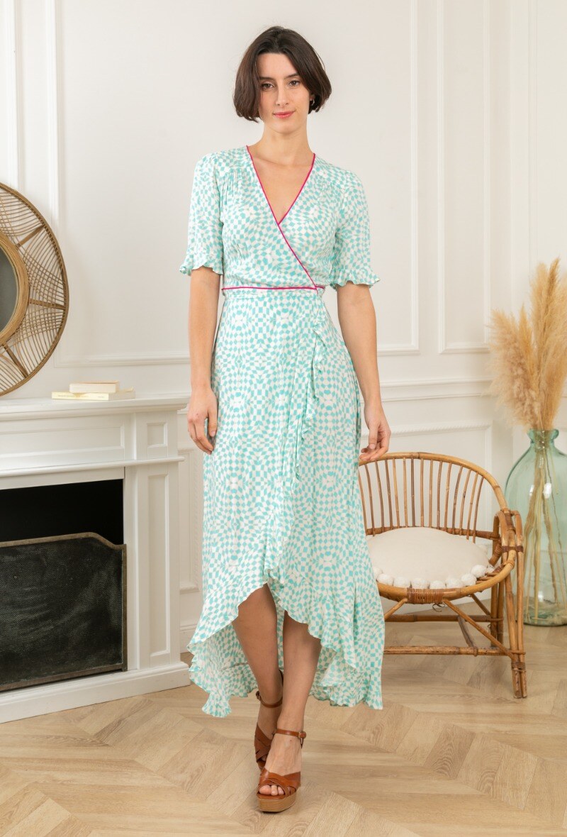 Wholesaler LAST QUEEN OUTLET - Belted dress with ruffled check print