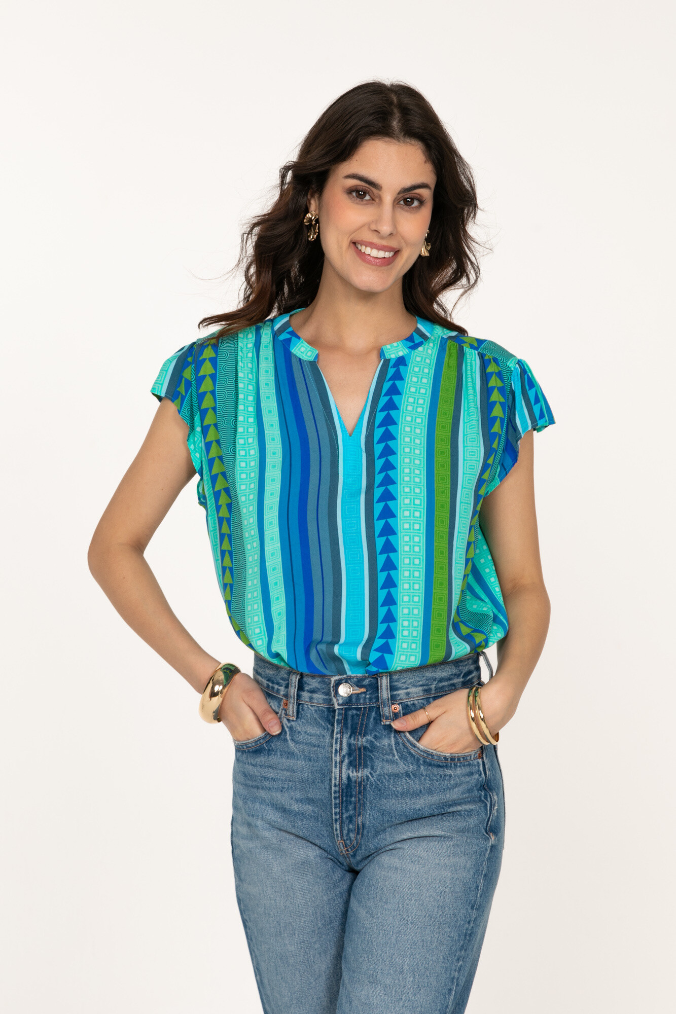 Wholesaler LAST QUEEN OUTLET - Right top to short sleeves and V -neck