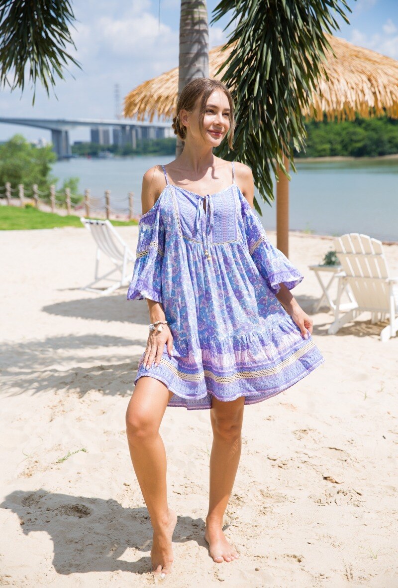 Großhändler LAST QUEEN OUTLET - Tunika Kleid mit dünnen Trägern Bohemian Print