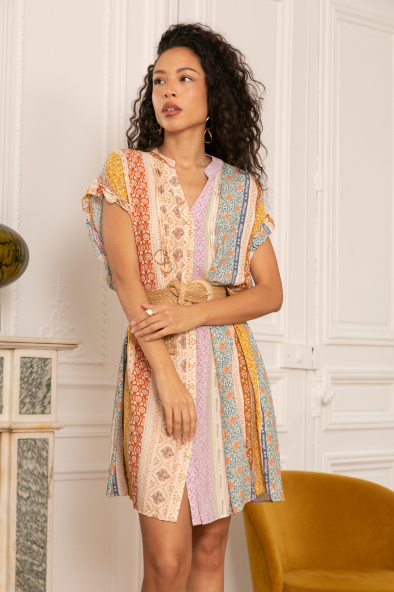 Wholesaler Last Queen - V-neck shirt blouse, printed, ethnic