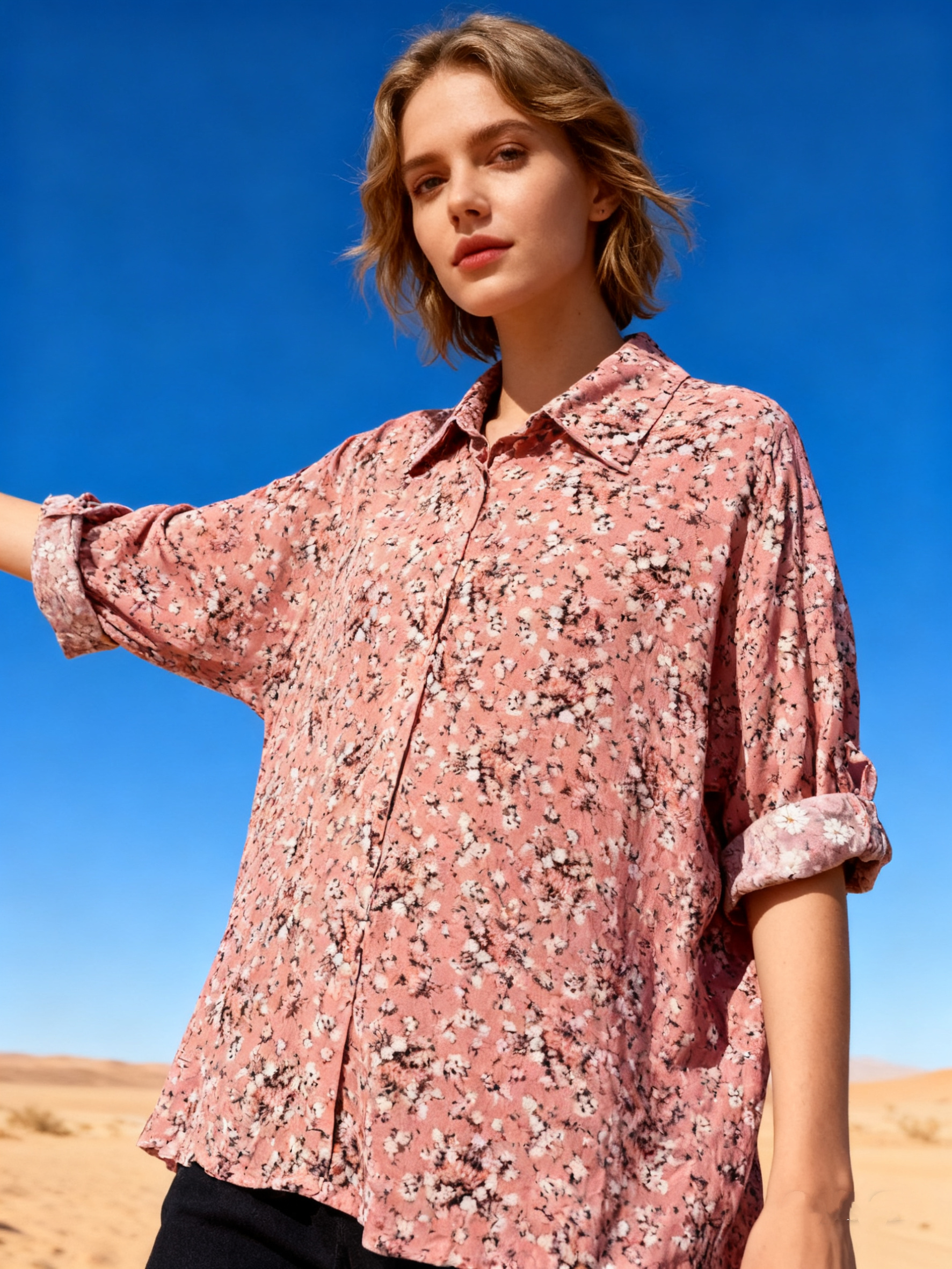 Wholesaler Last Queen - Casual liberty shirt, loose fit, smooth fabric 43% silk