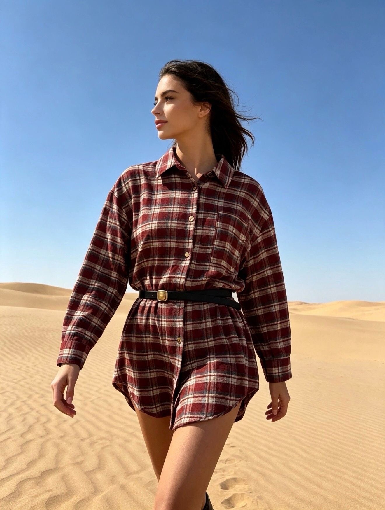 Wholesaler Last Queen - Plaid Flannel Shirt with Belt