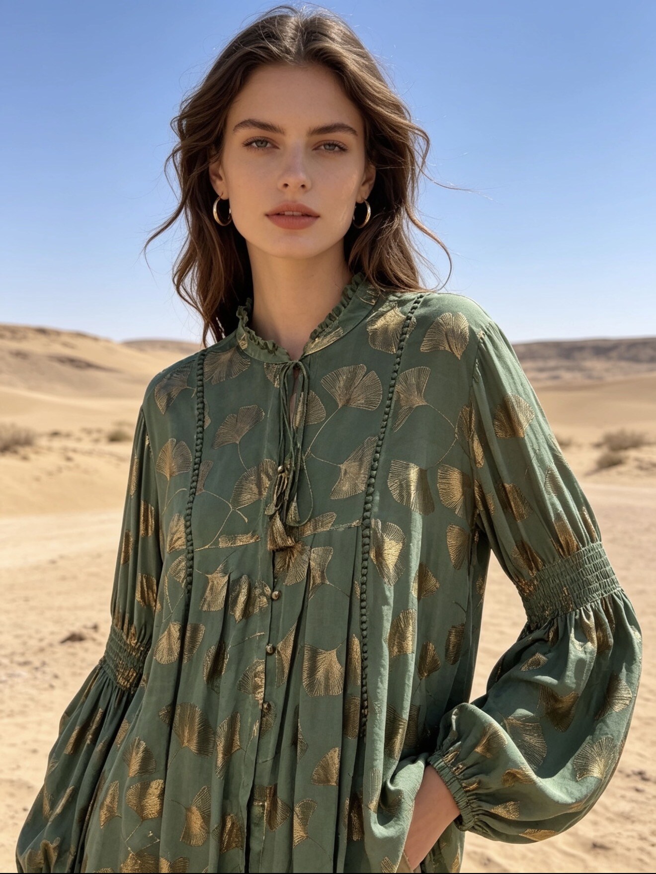 Mayorista Last Queen - Camisa con estampado efecto dorado con correa, mangas de farol