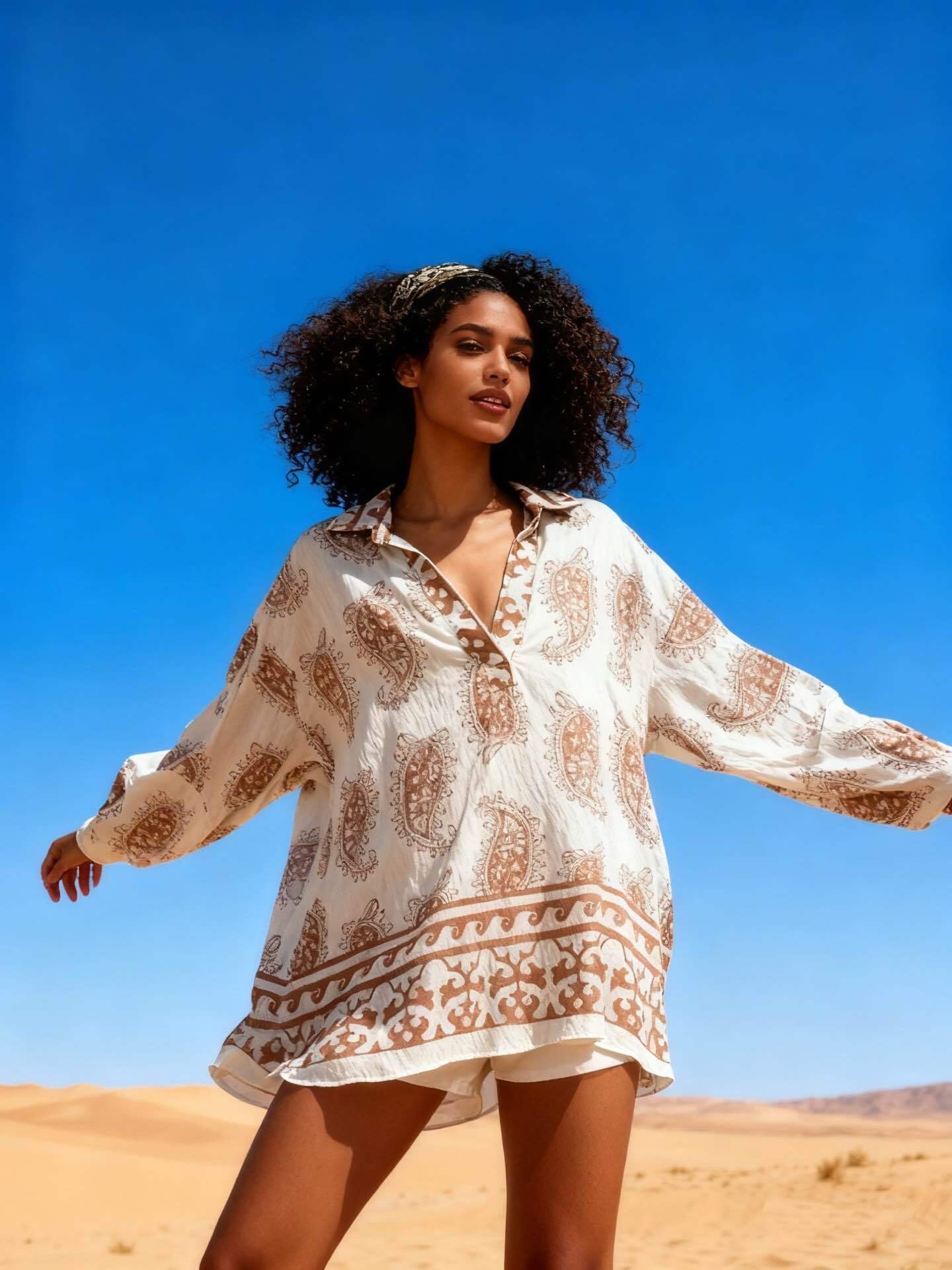 Wholesaler Last Queen - Flowy Paisley print shirt, flared cut, batwing sleeves