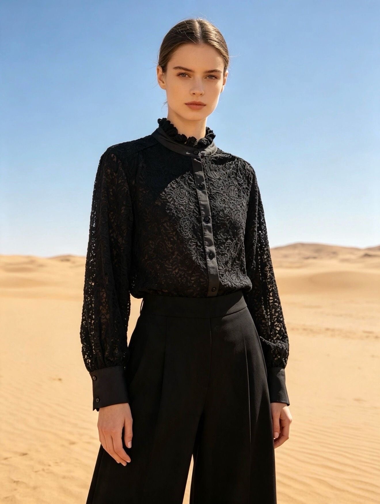 Grossiste Last Queen - Chemise en dentelle broderie anglaise, style ajouré, semi-transparent