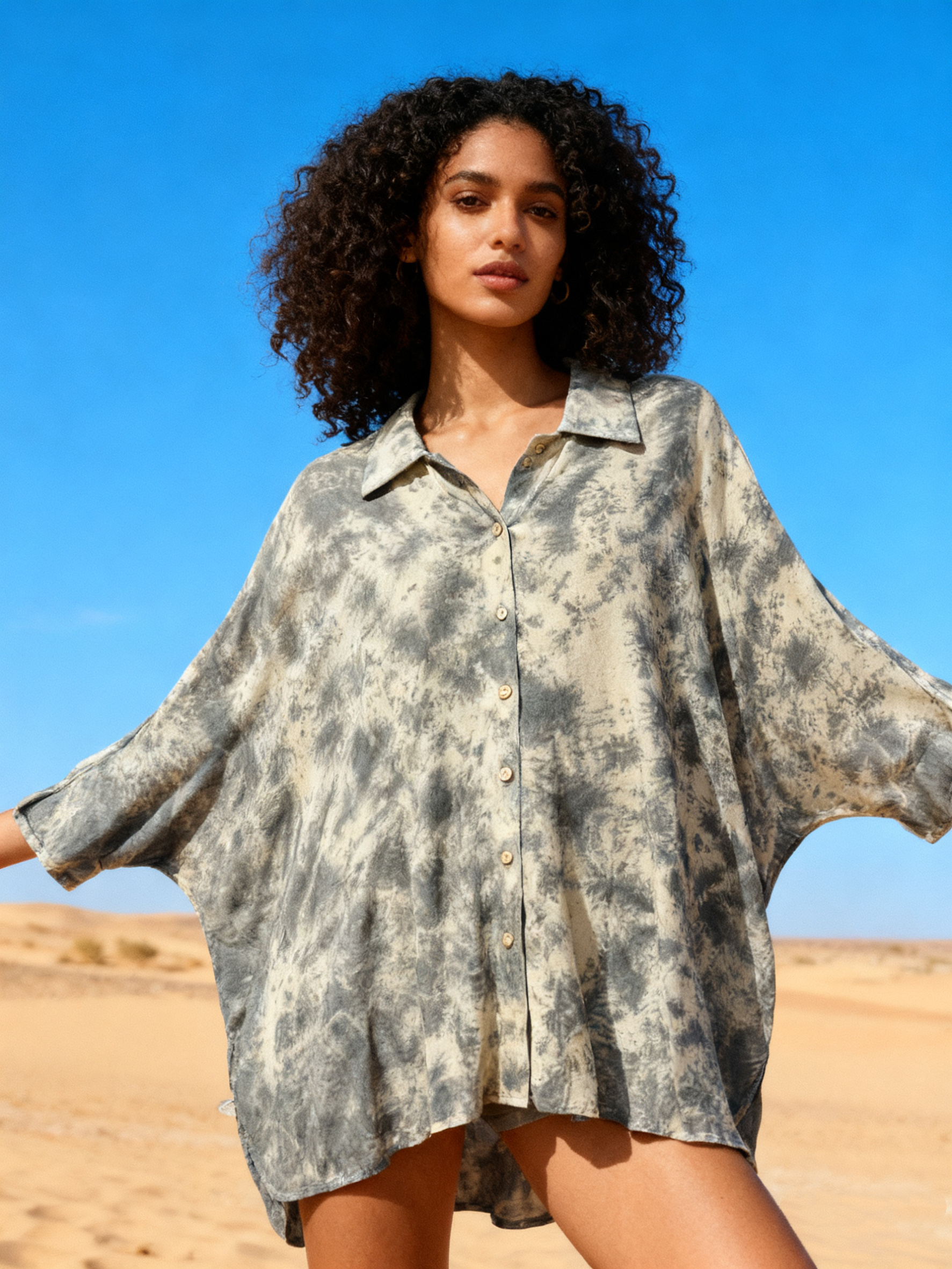 Wholesaler Last Queen - Casual shirt, batwing sleeves, washed style
