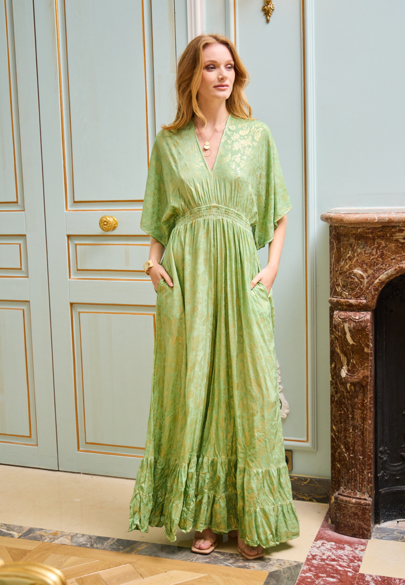 Großhändler Last Queen - Jumpsuit-Kleid mit ausgestellter Hose, lockere Passform mit Golddruck