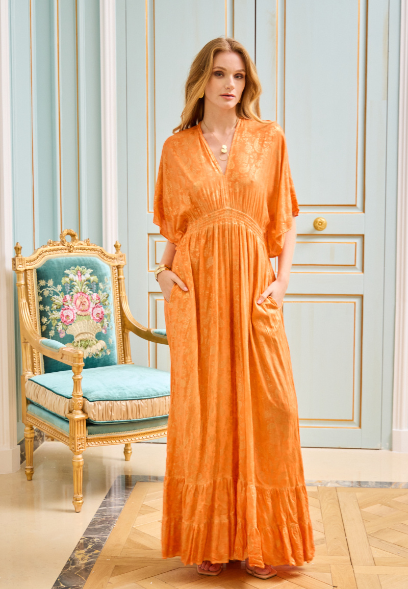 Großhändler Last Queen - Jumpsuit-Kleid mit ausgestellter Hose, lockere Passform mit Golddruck