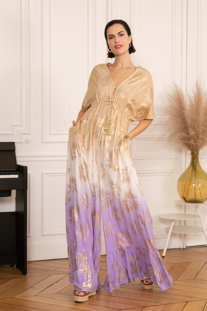 Großhändler Last Queen - Jumpsuit-Kleid mit ausgestellter Hose, lockere Passform mit Golddruck