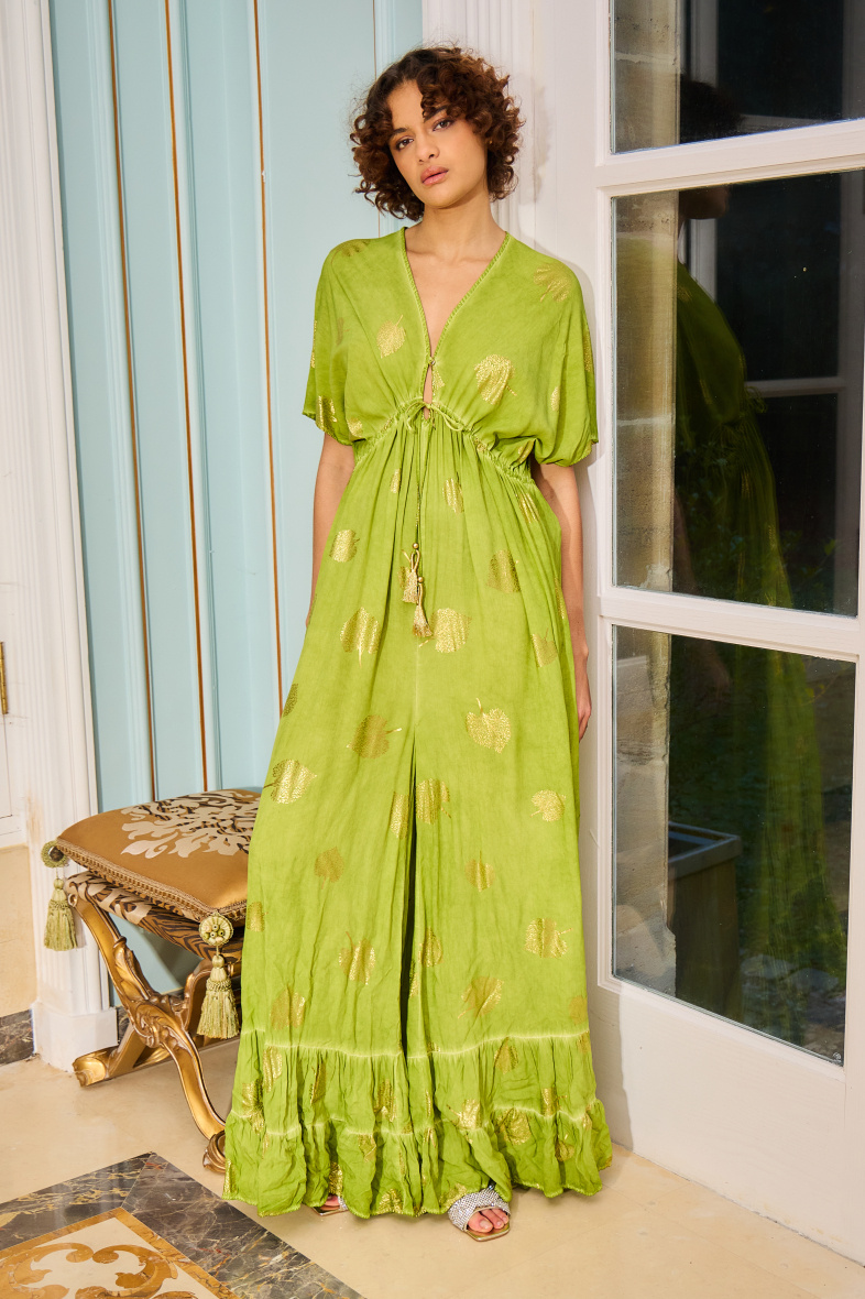 Großhändler Last Queen - Jumpsuit-Kleid mit ausgestellter Hose, lockere Passform mit Golddruck