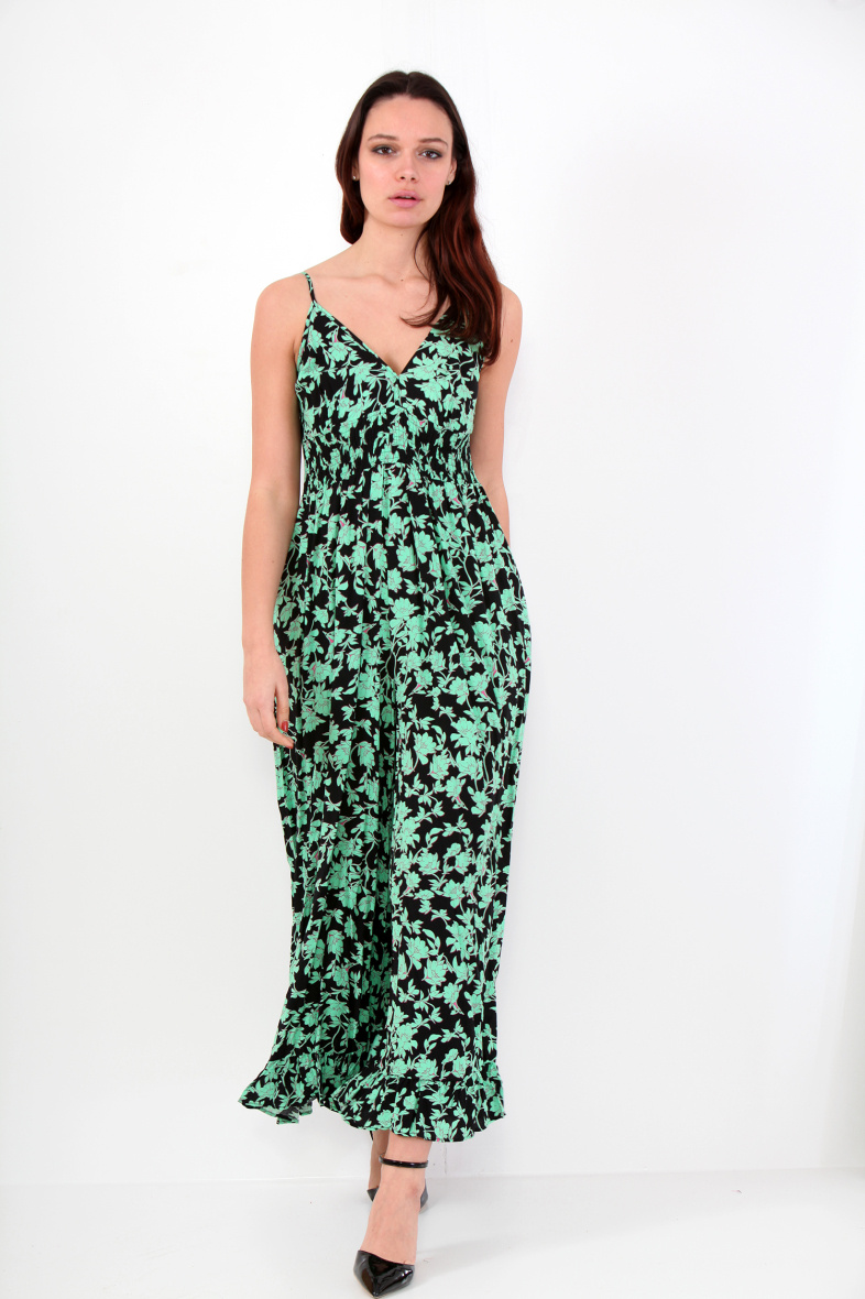 Grossiste LAST QUEEN OUTLET - Combinaison  imprimée tropical à bretelles  avec pantalons fluide