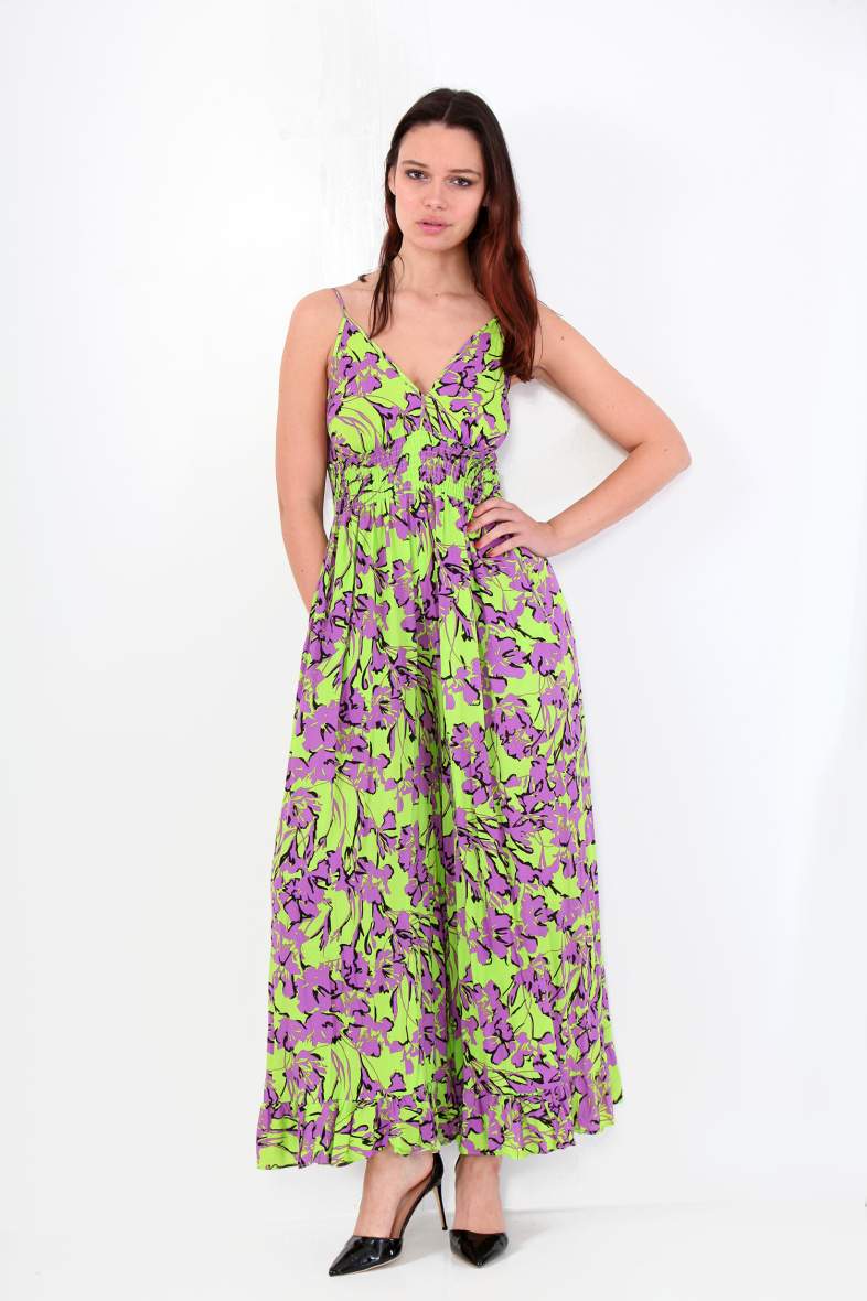 Grossiste LAST QUEEN OUTLET - Combinaison  imprimée tropical à bretelles  avec pantalons fluide